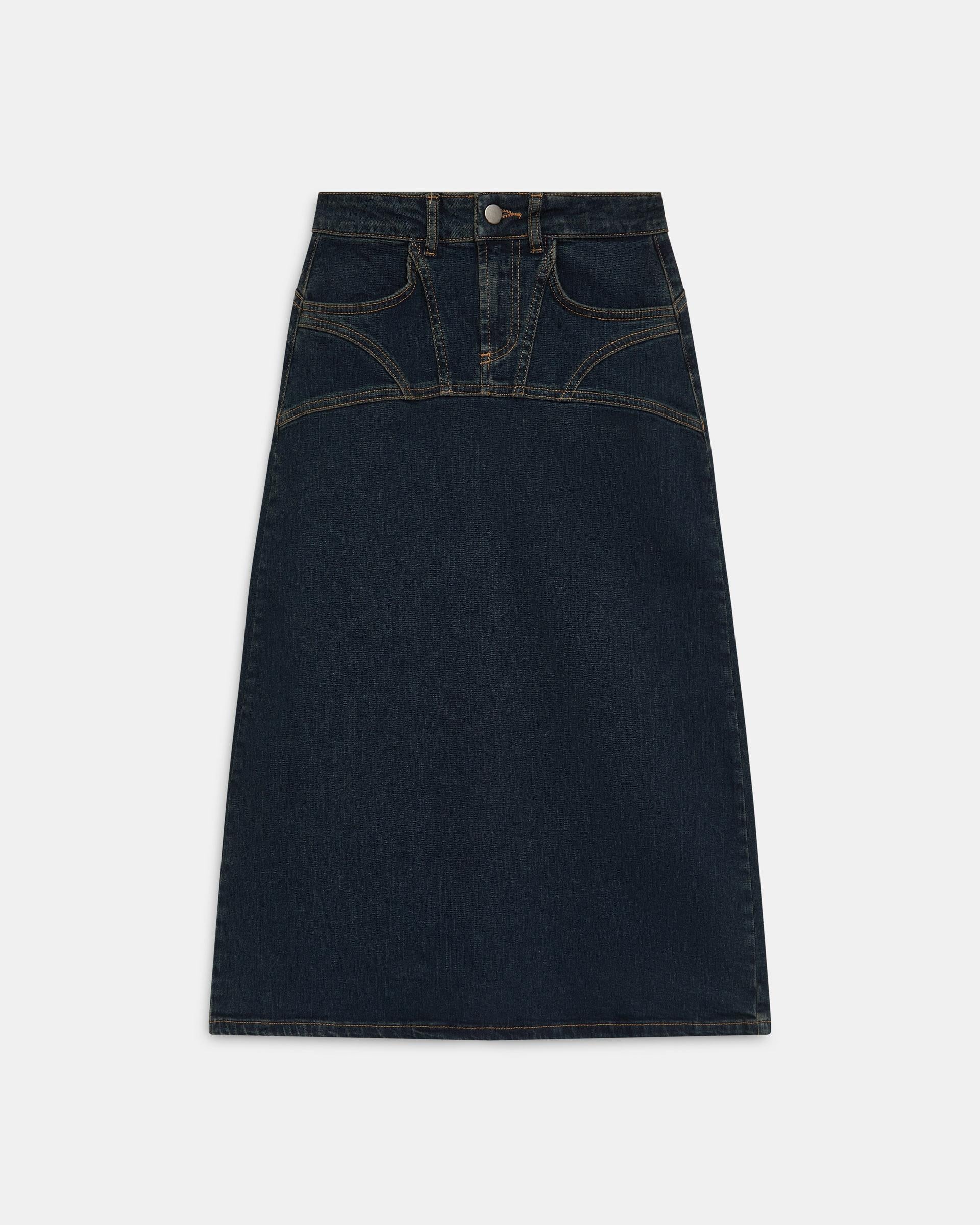 Falda Denim Costuras Azul Oscuro