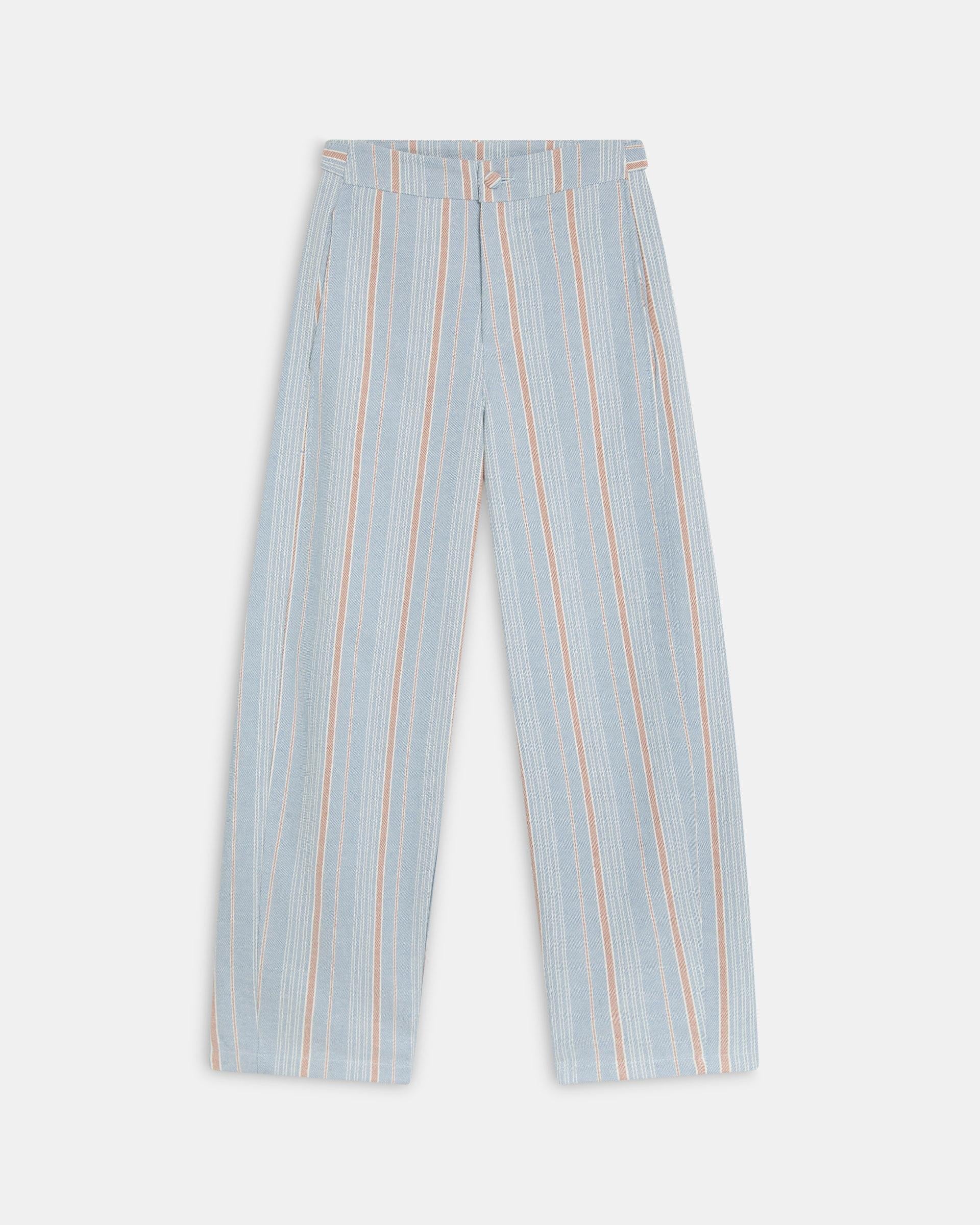 Pantalón Balloon Bolsillos Laterales Rayas Azul Claro