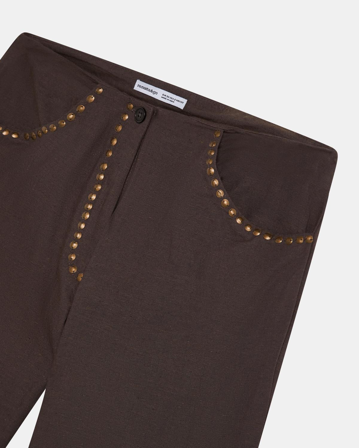 Pantalón Fluido Tachuelas Marrón