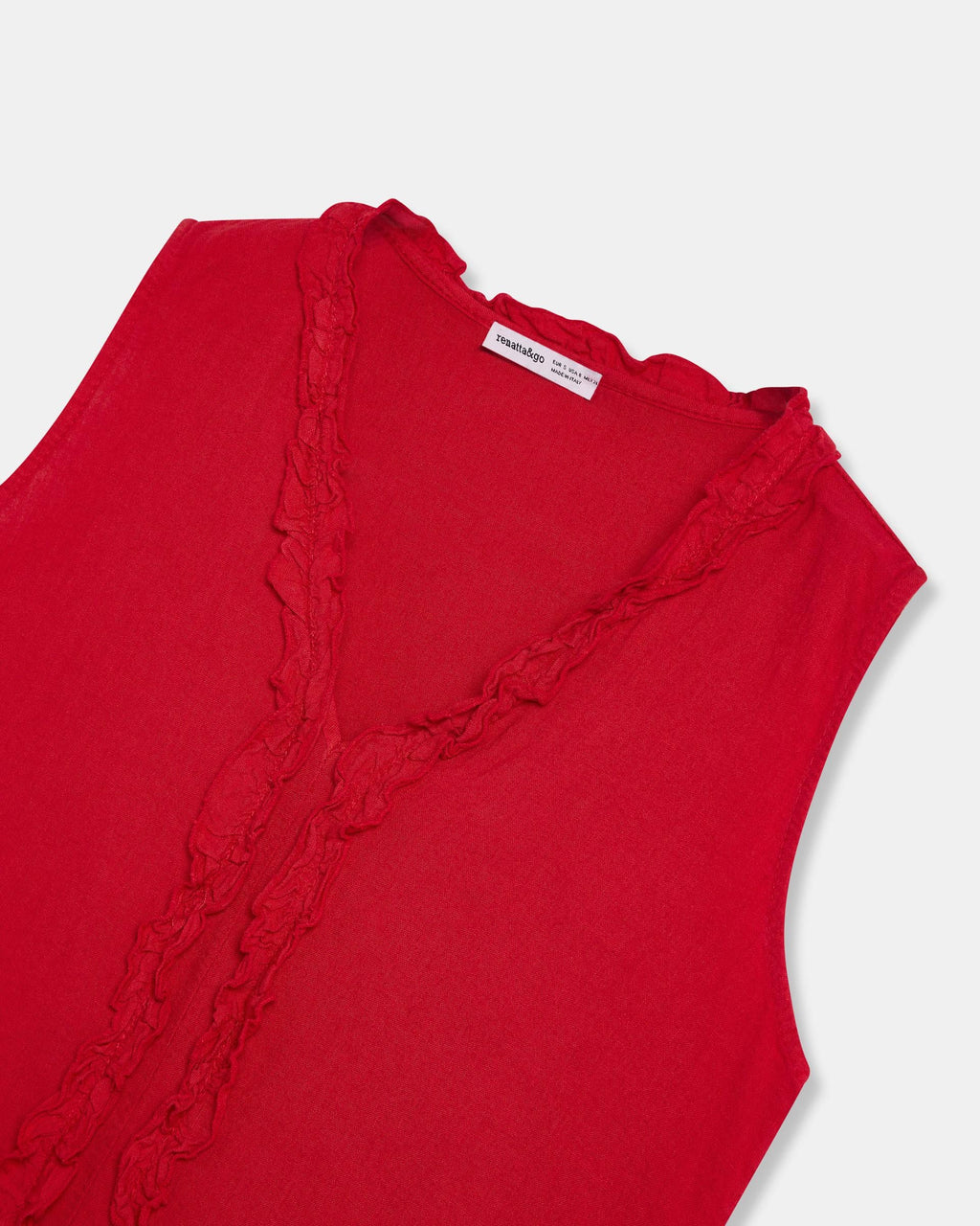 Top Escote Pico Volantes Con Lino Rojo