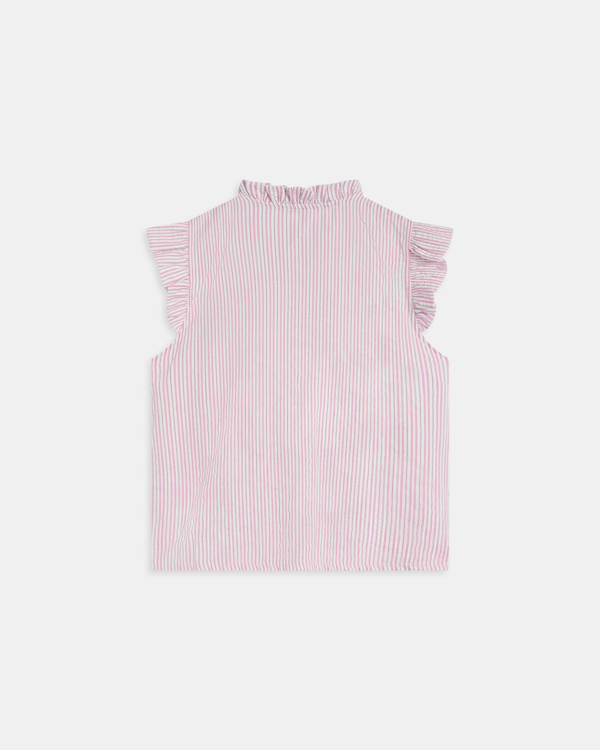 Blusa Sin Mangas Volantes Rayas Rosa