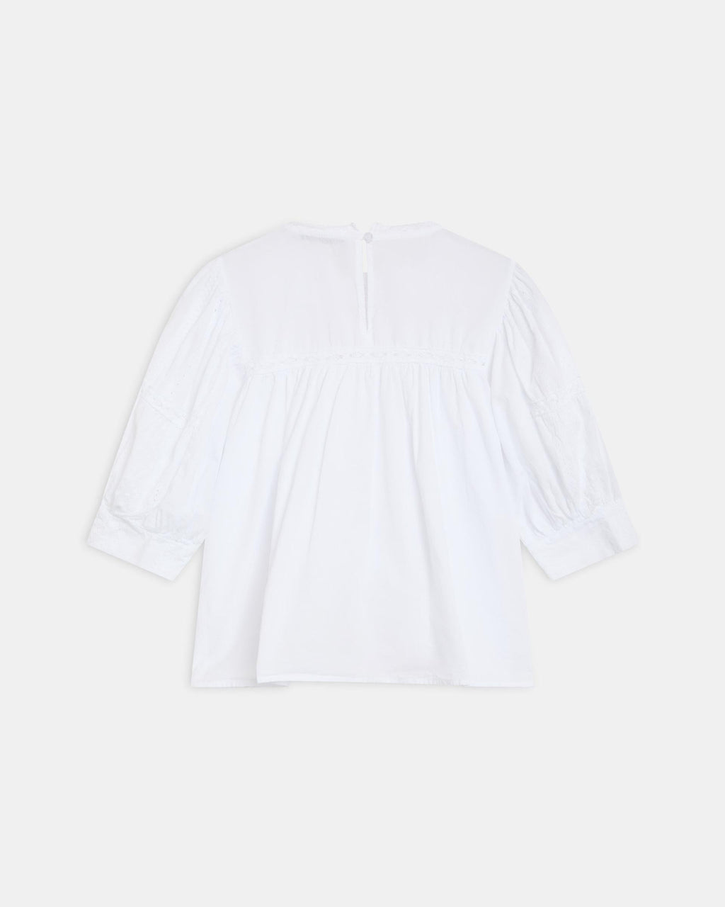 Blusa Manga Francesa Puntillas Jaretas Blanca