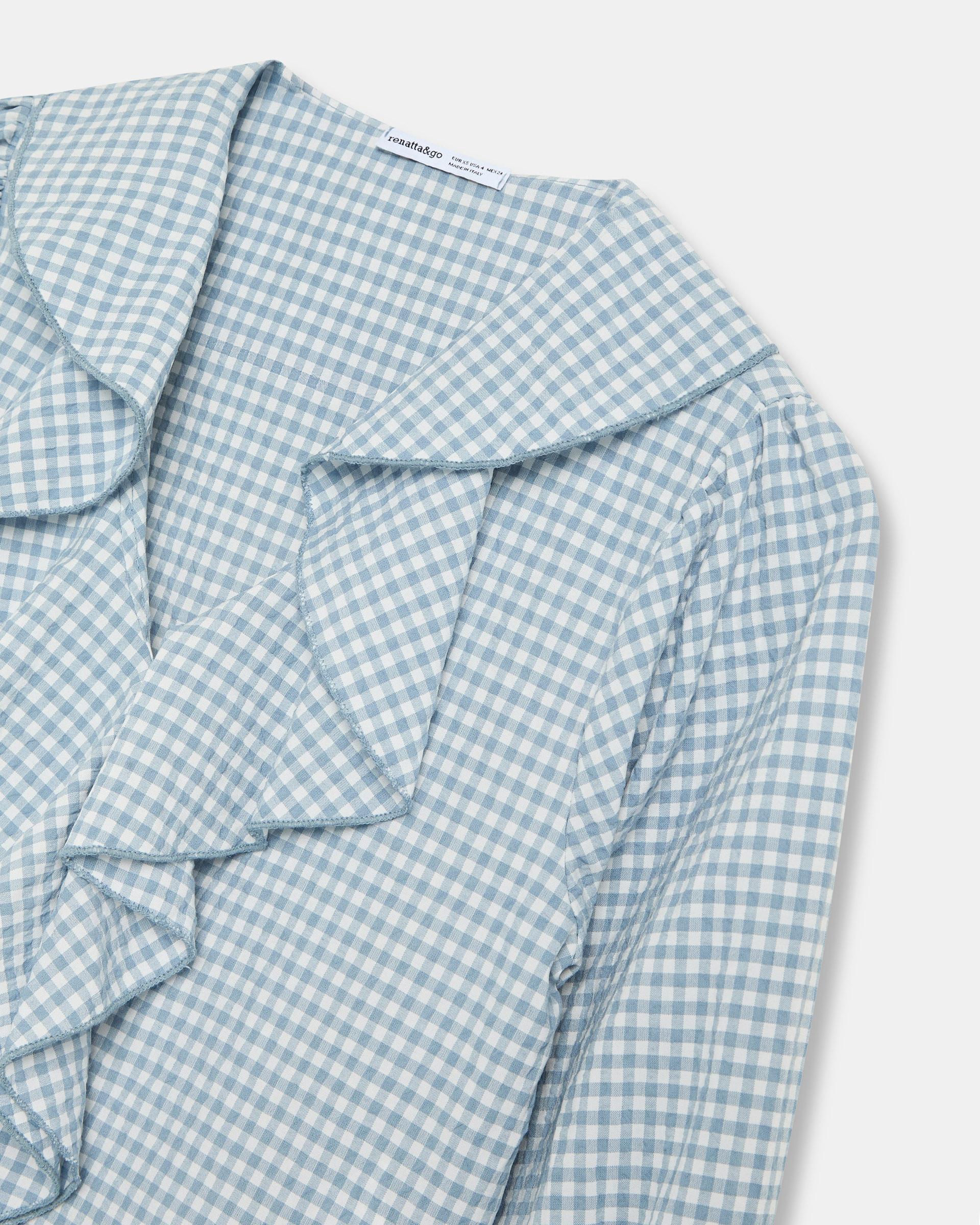 Blusa Volantes Delanteros Vichy Azul