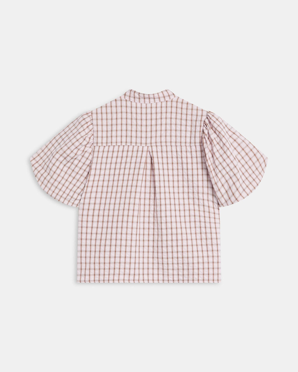 Blusa Manga Abullonada Cuadros Rosa