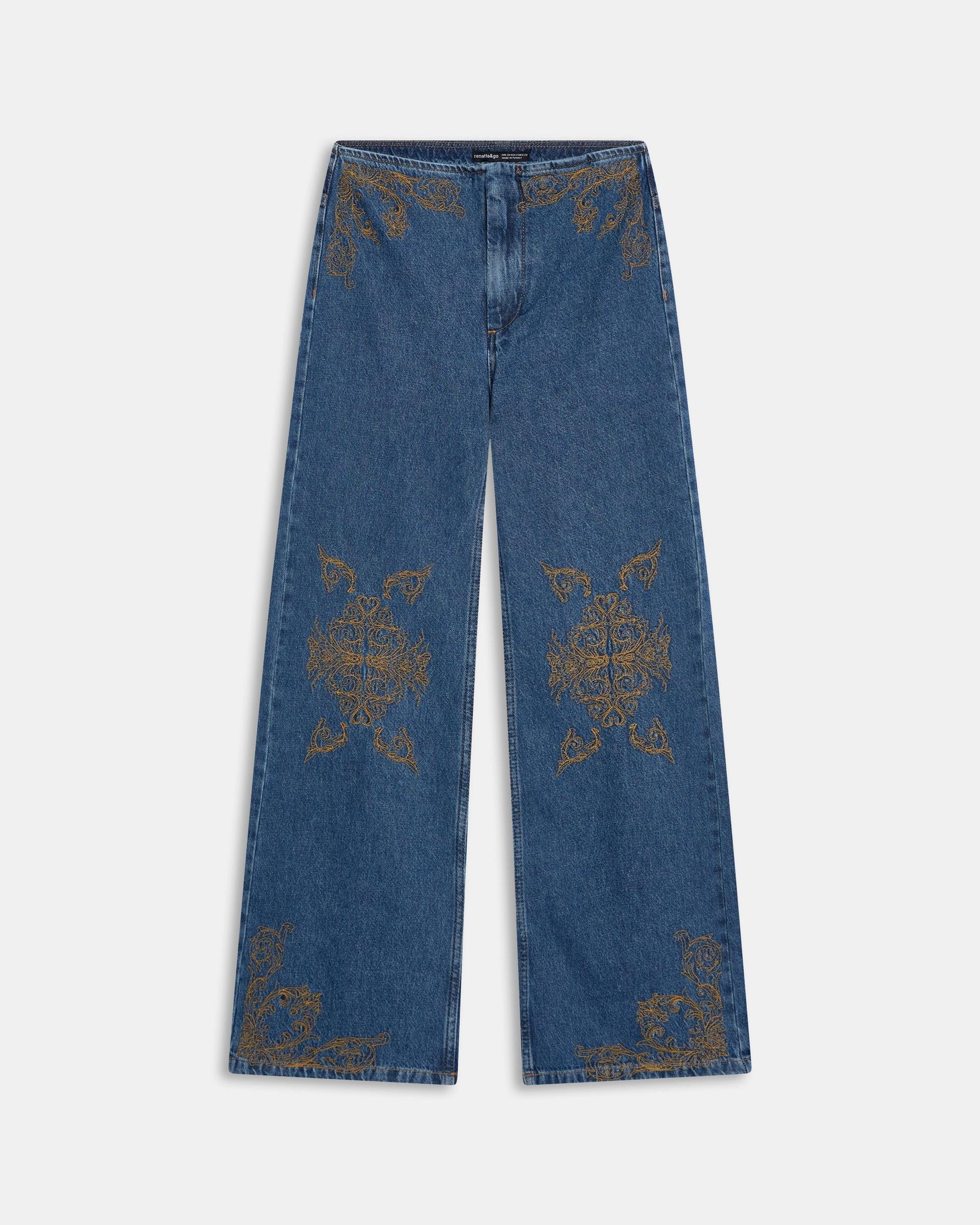 Jeans Bordados Étnicos Azul