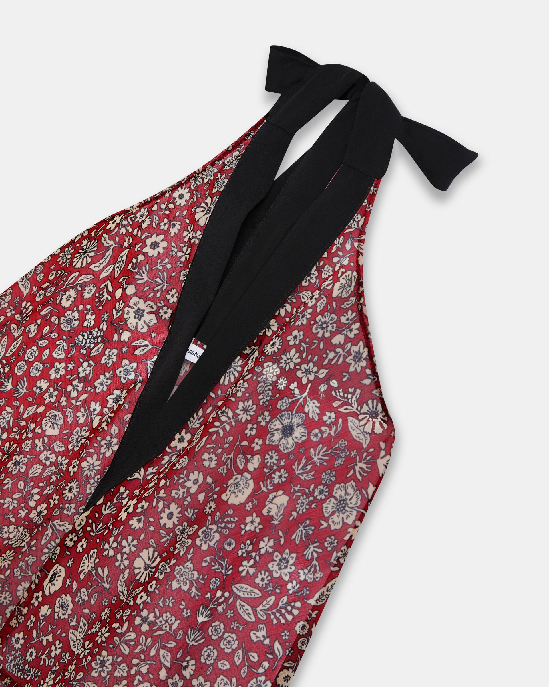 Top Halter Contraste Flores Rojo