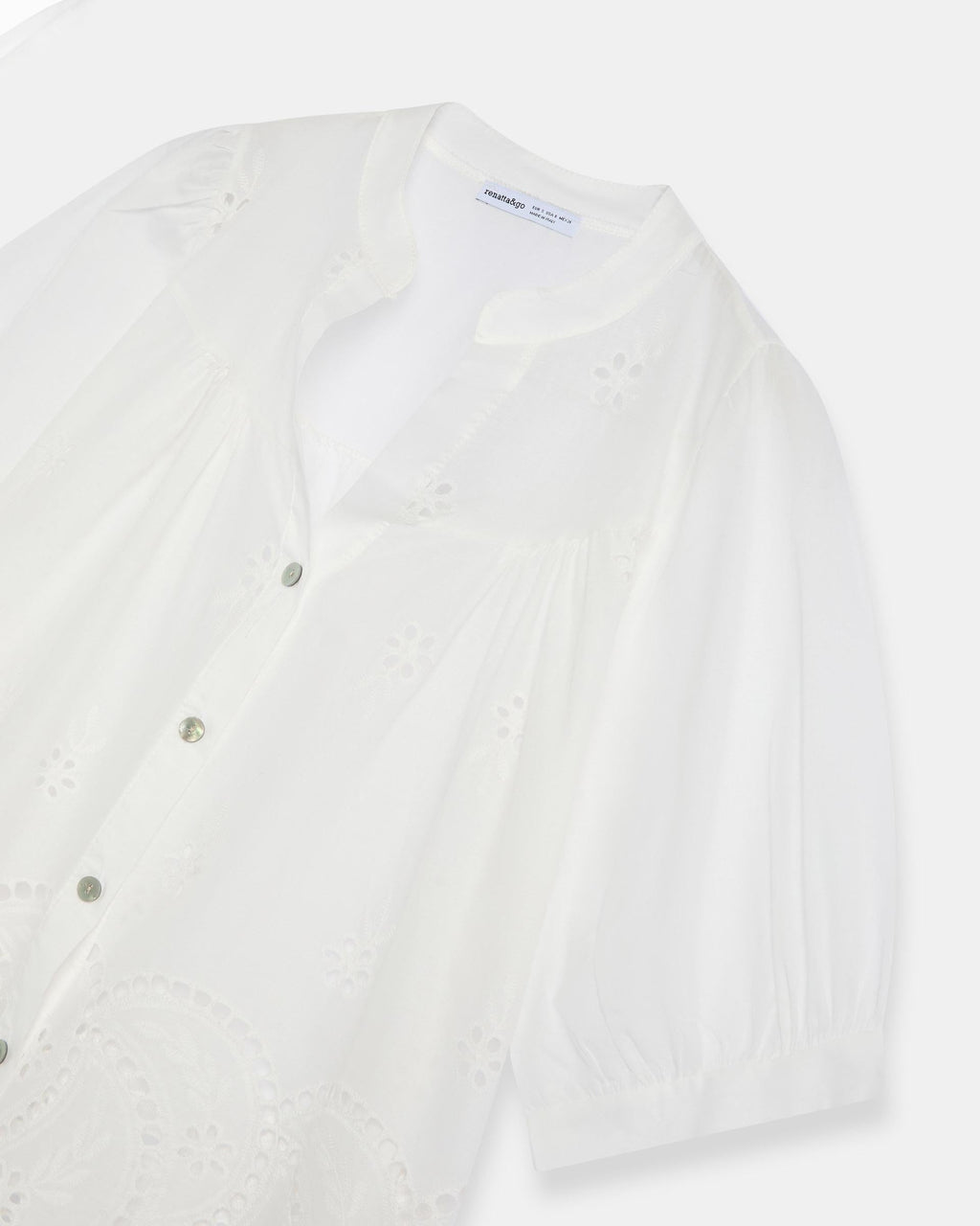Blusa Manga Francesa Troquelados Blanca