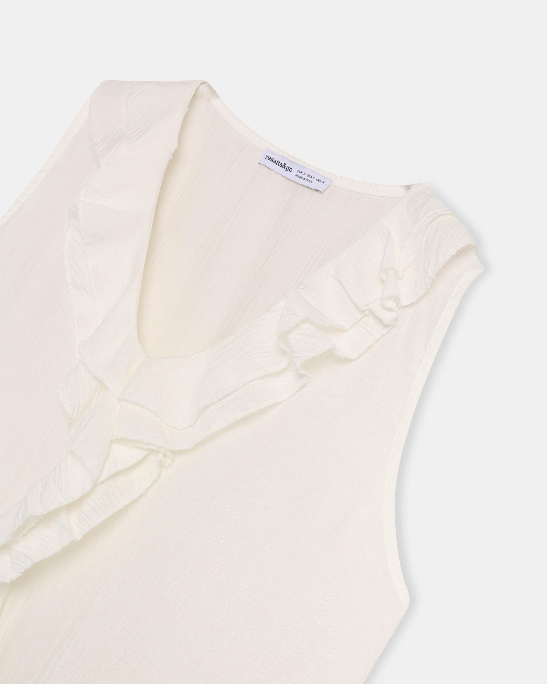 Blusa Sin Mangas Volantes Escote V Blanca