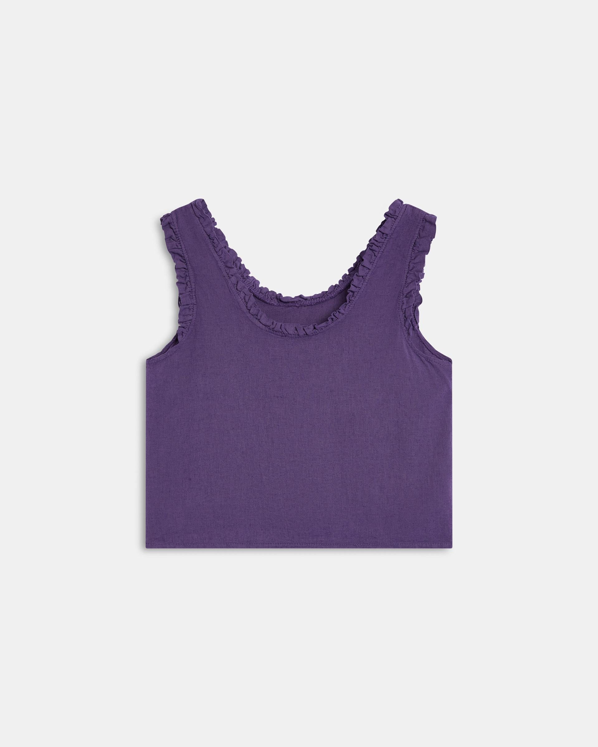 Top Tirante Ancho Volantes Con Lino Morado