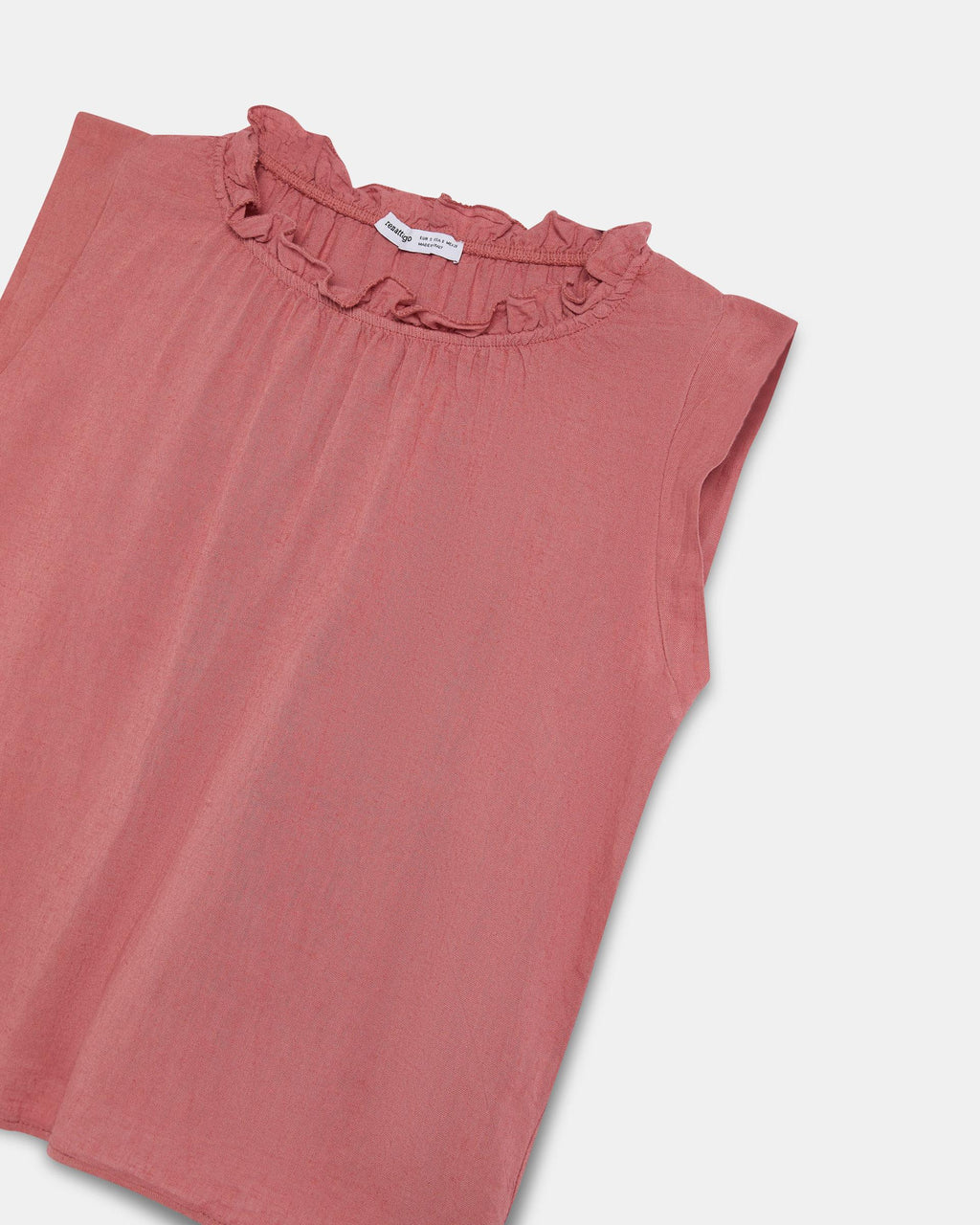Top Lino Volante Cuello Coral