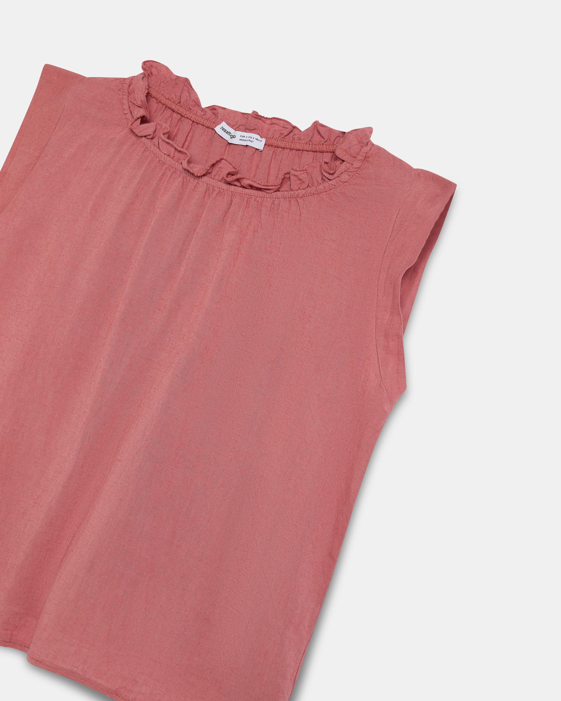 Top Lino Volante Cuello Coral