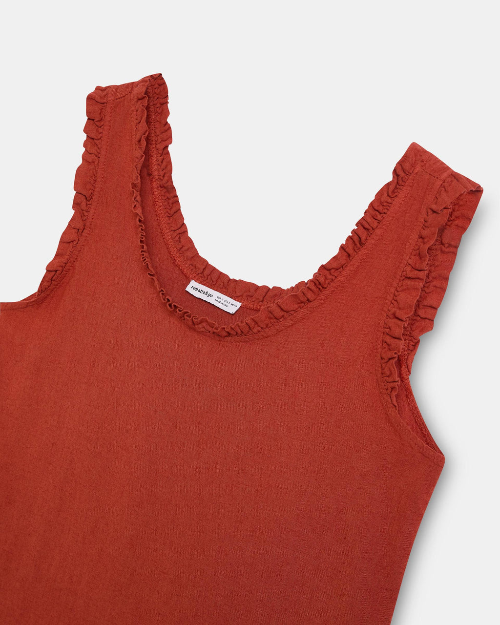 Top Tirante Ancho Volantes Con Lino Naranja