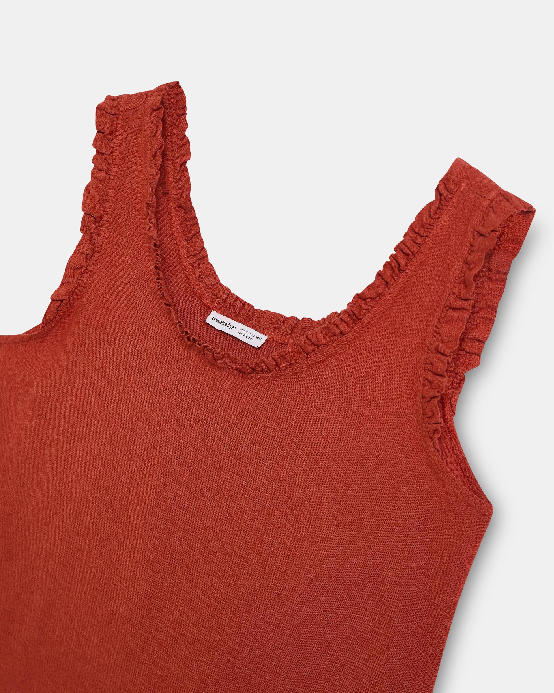Top Tirante Ancho Volantes Con Lino Naranja