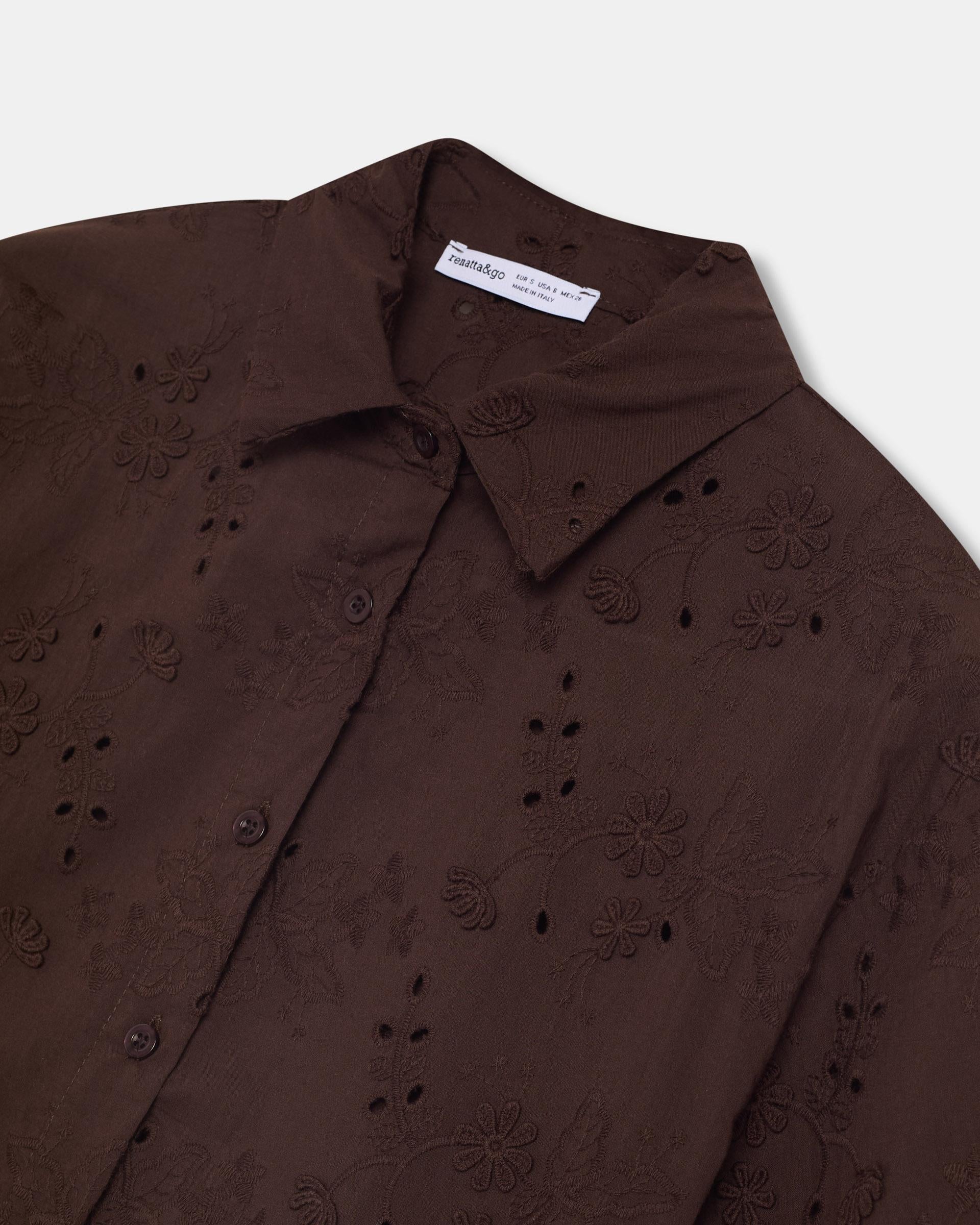 Camisa Manga Corta Troquelados Marrón
