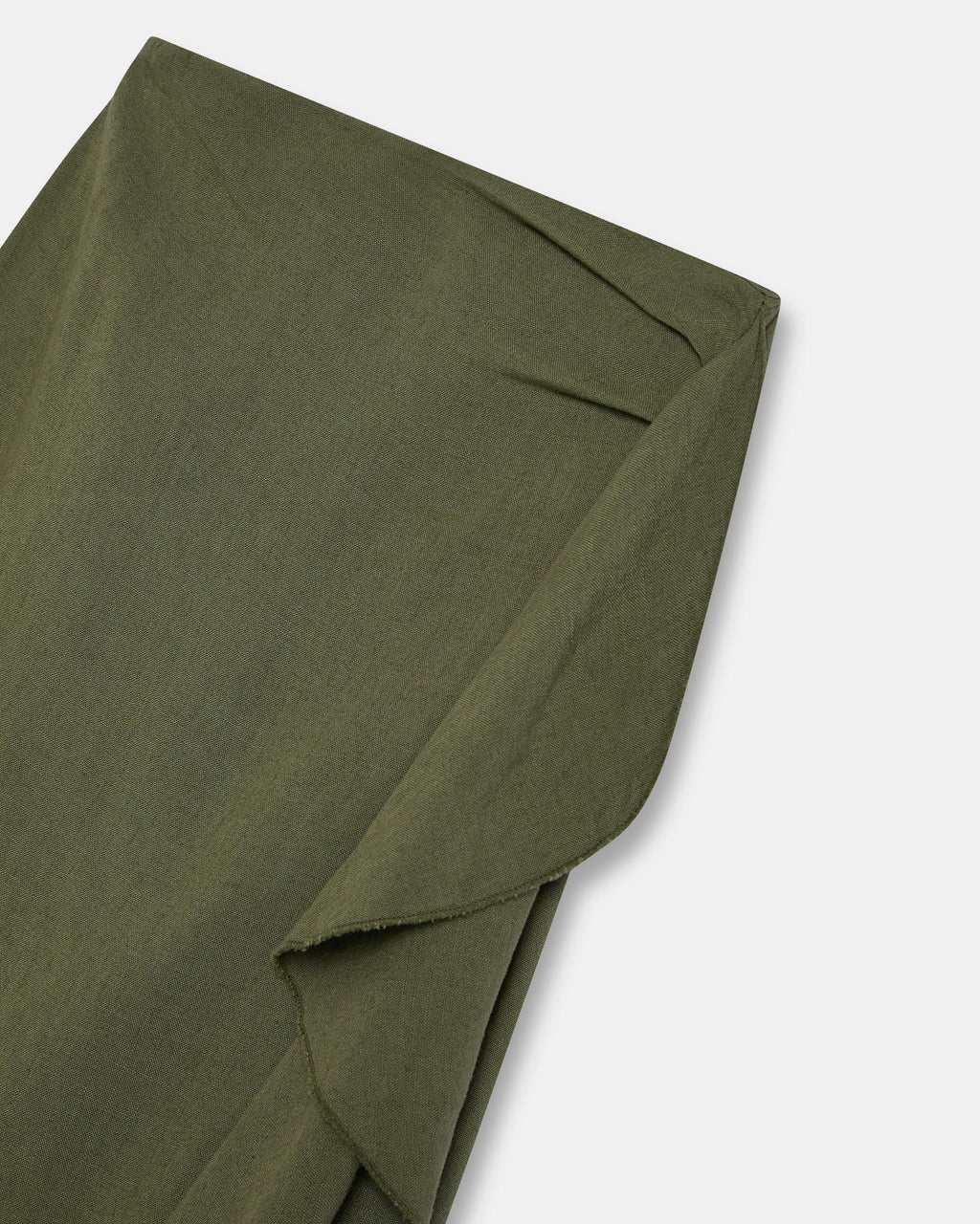 Falda Larga Volante Lateral Con Lino Verde Oscuro