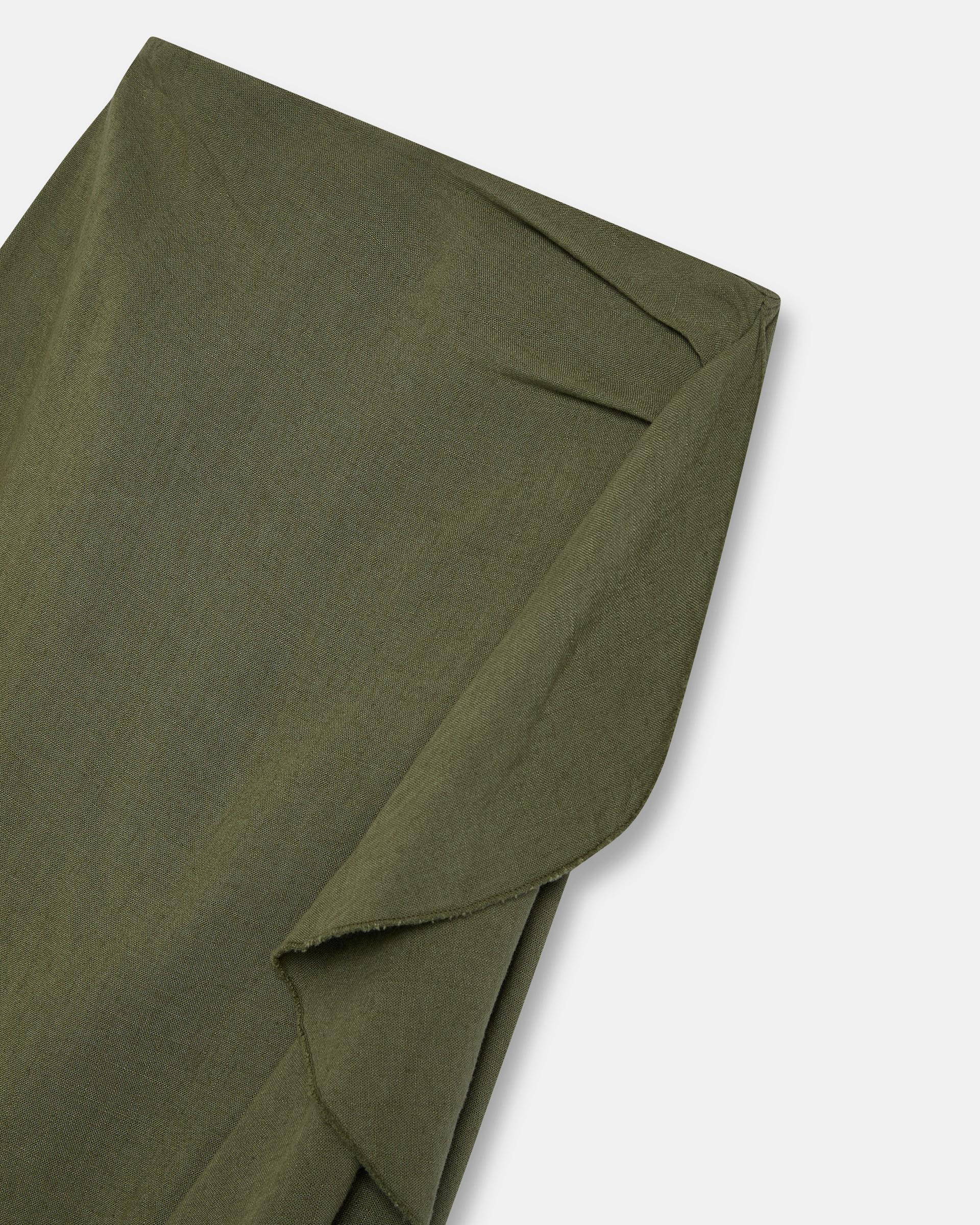 Falda Larga Volante Lateral Con Lino Verde Oscuro