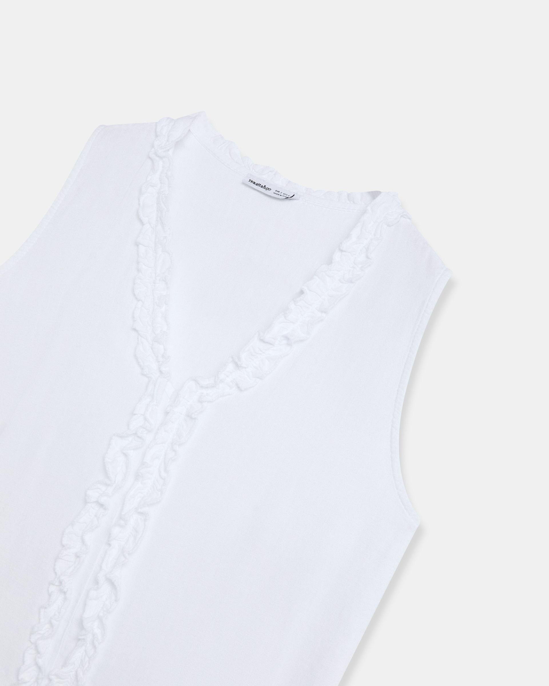 Top Escote Pico Volantes Con Lino Blanco