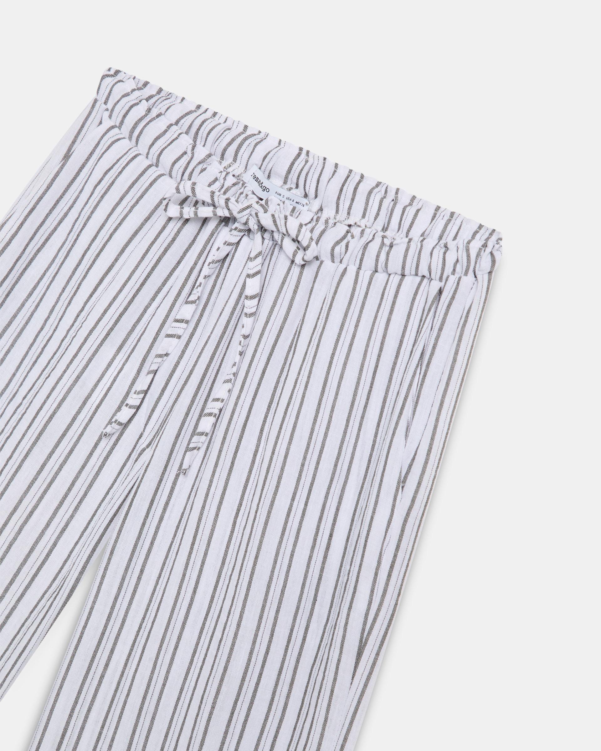 Pantalón Fluido Rayas Cinturilla Lazada Blanco
