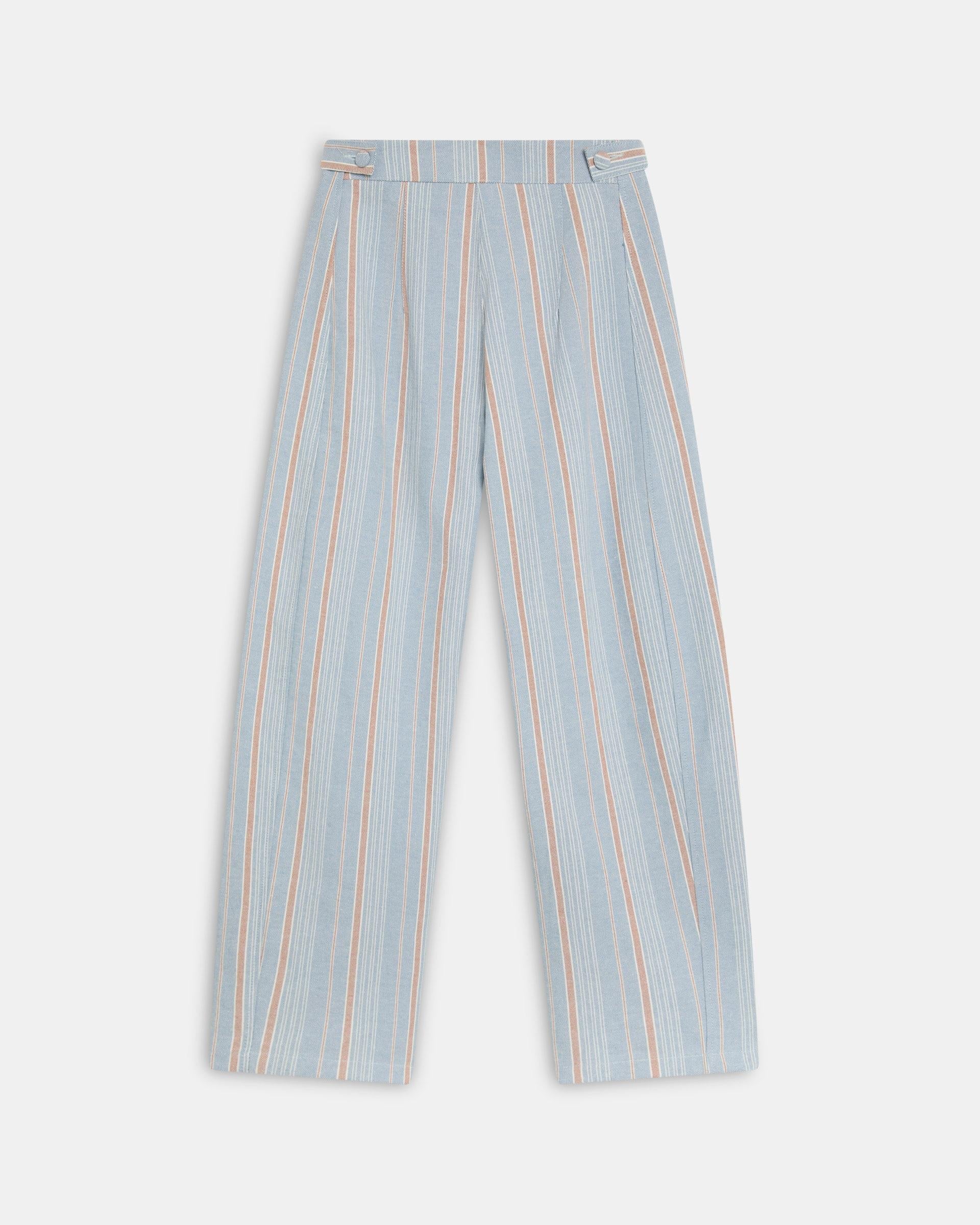 Pantalón Balloon Bolsillos Laterales Rayas Azul Claro