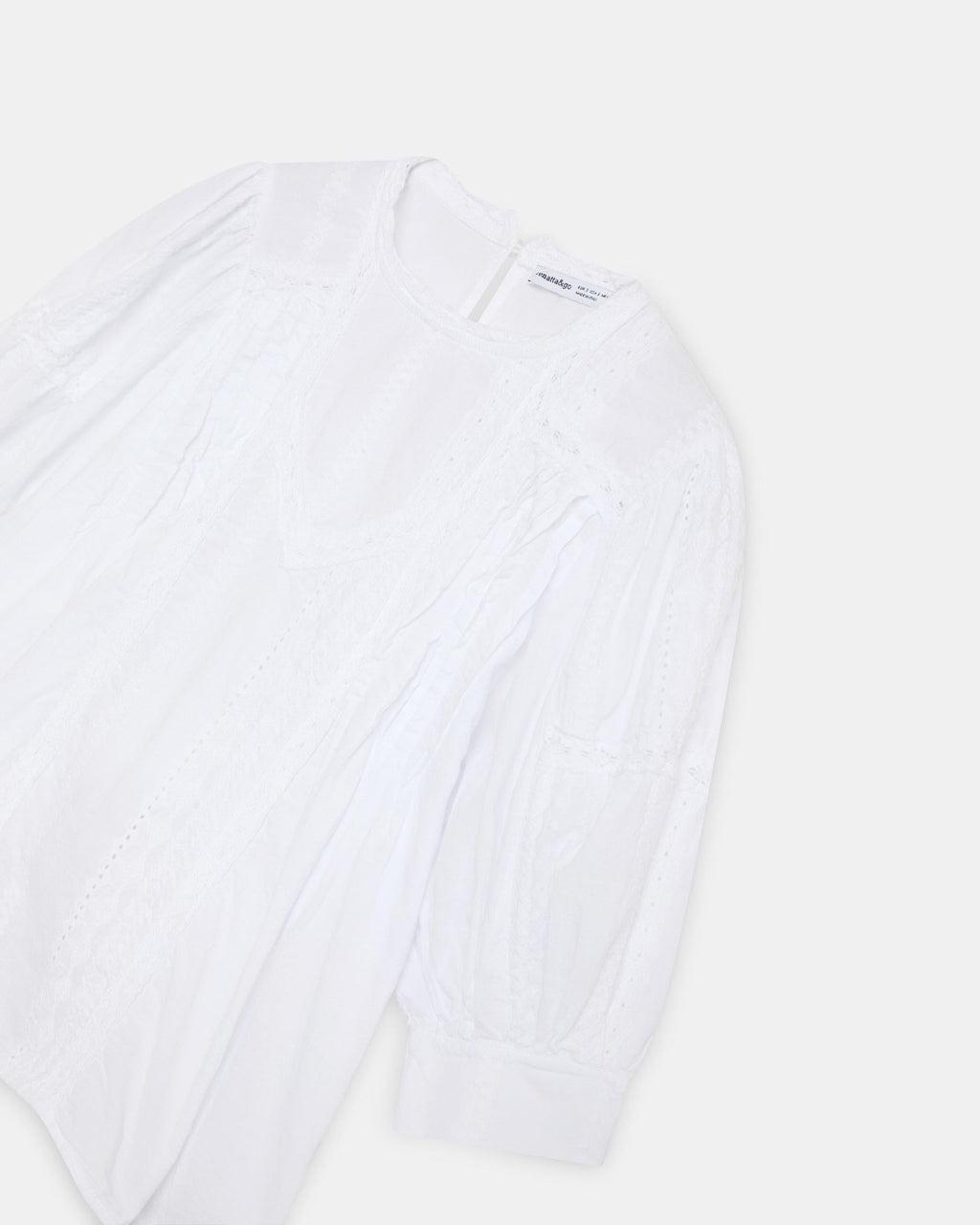 Blusa Manga Francesa Puntillas Jaretas Blanca