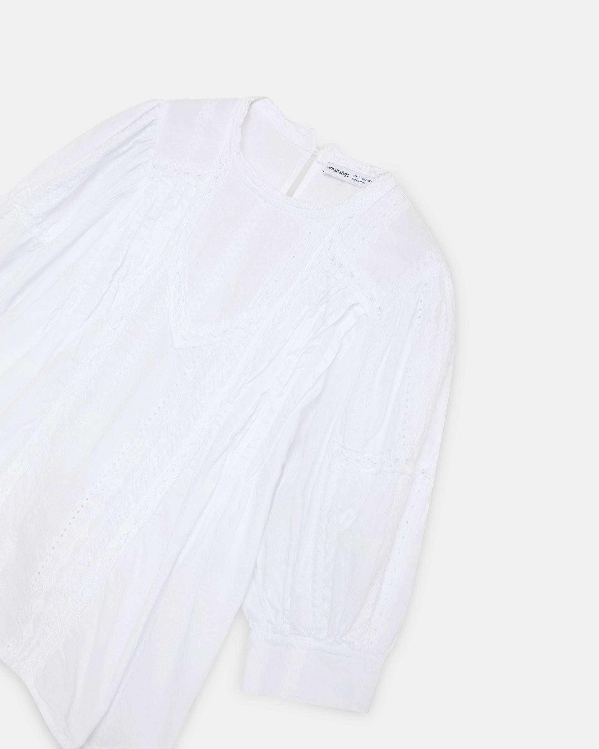 Blusa Manga Francesa Puntillas Jaretas Blanca