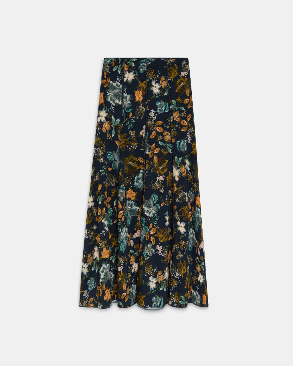 Falda Larga Nervios Estampado Floral Azul Marino
