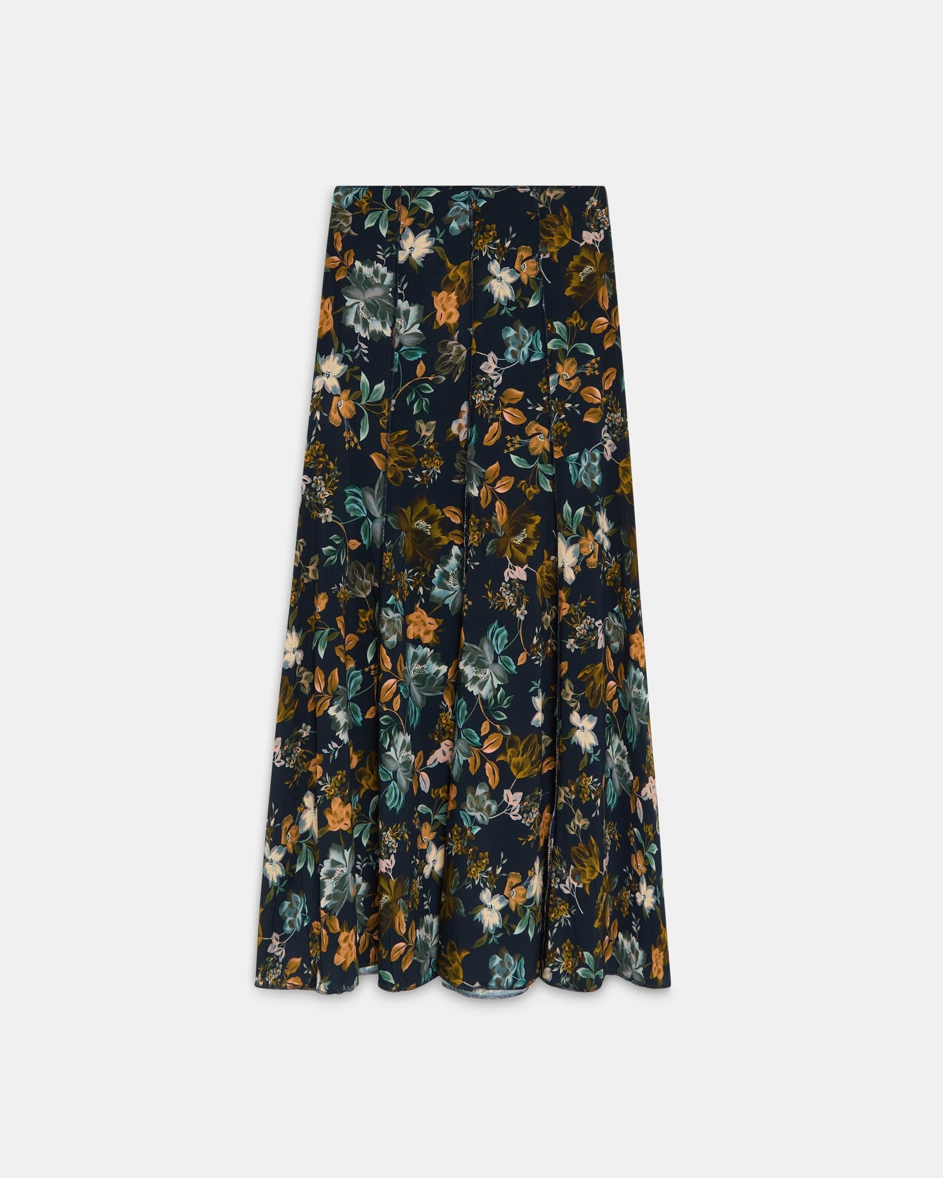 Falda Larga Nervios Estampado Floral Azul Marino