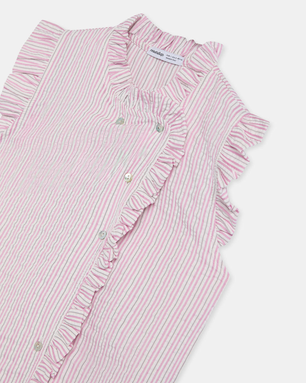 Blusa Sin Mangas Volantes Rayas Rosa