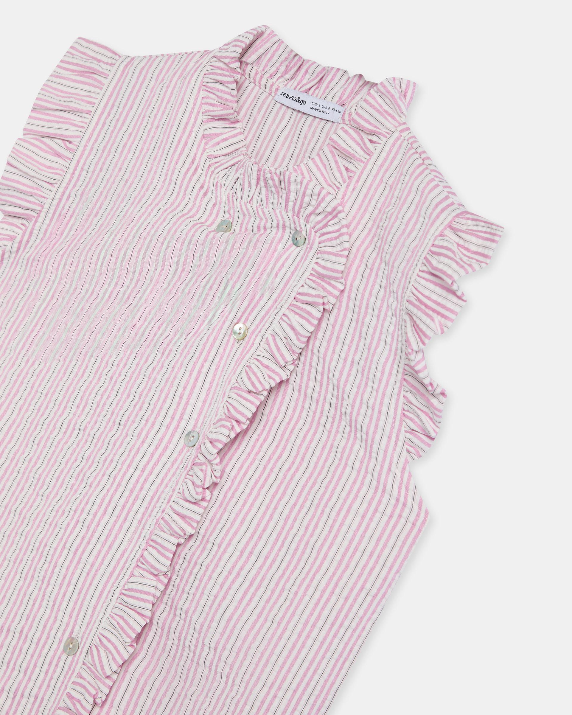 Blusa Sin Mangas Volantes Rayas Rosa