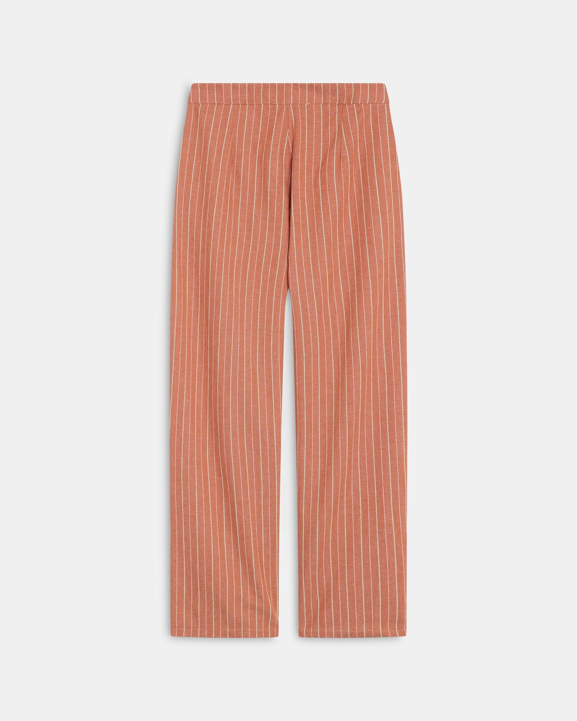 Pantalón Wide Leg Pinzas Rayas Naranja