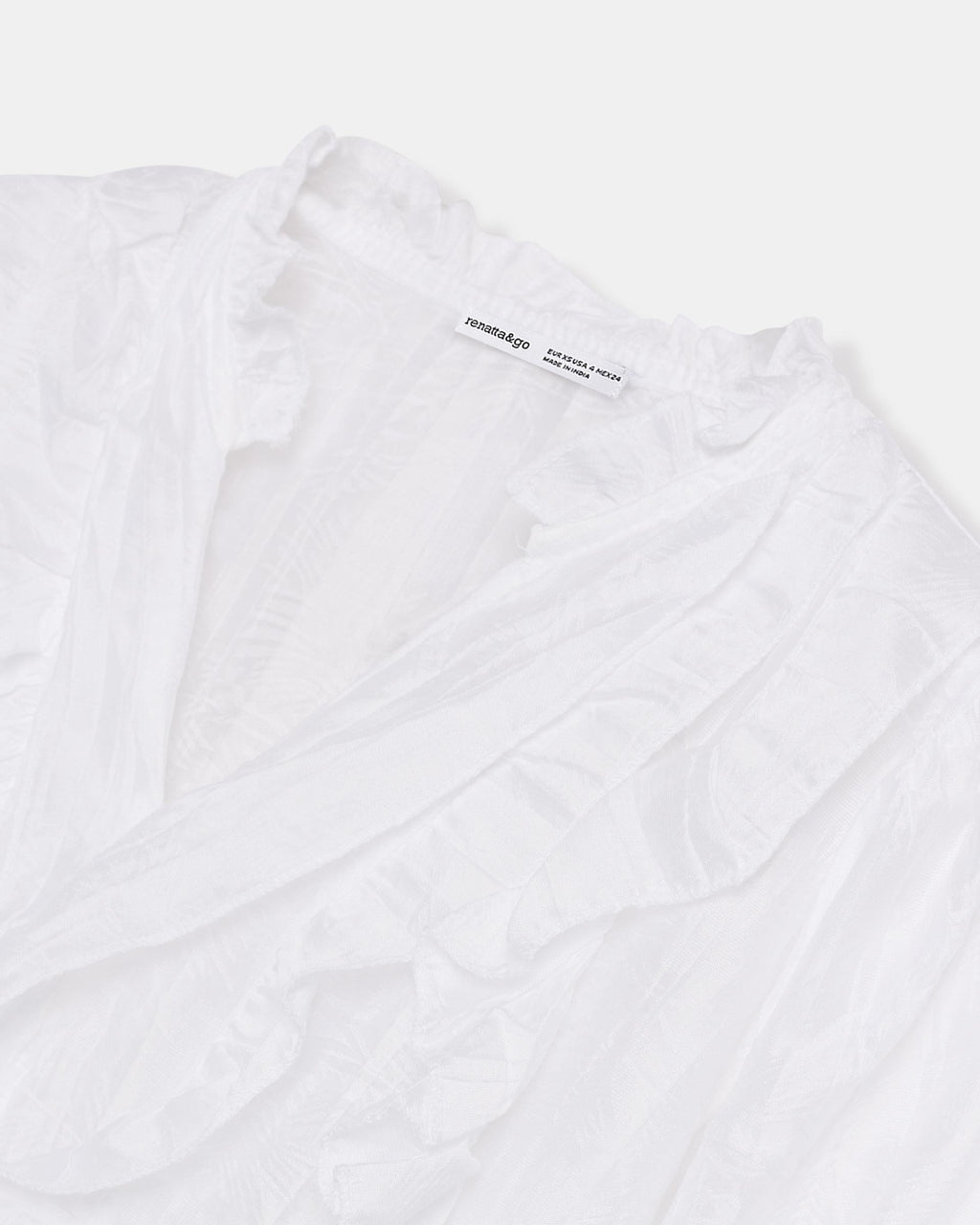 Blusa Manga Corta Volantes Escote V Blanca