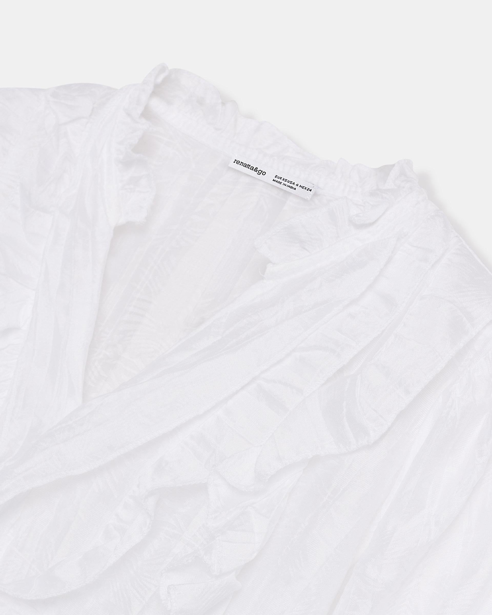 Blusa Manga Corta Volantes Escote V Blanca