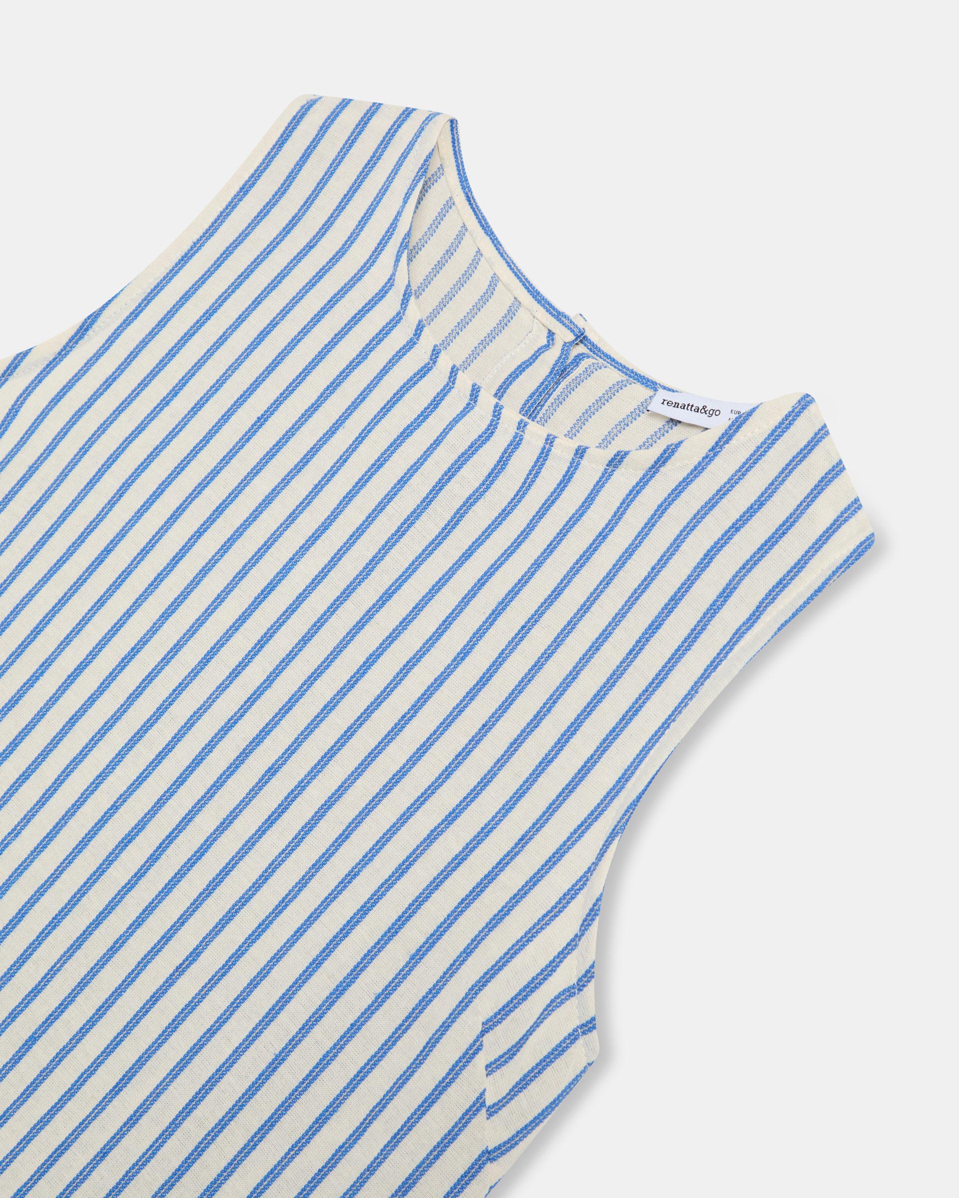 Top Sin Mangas Cuello Redondo Rayas Azul