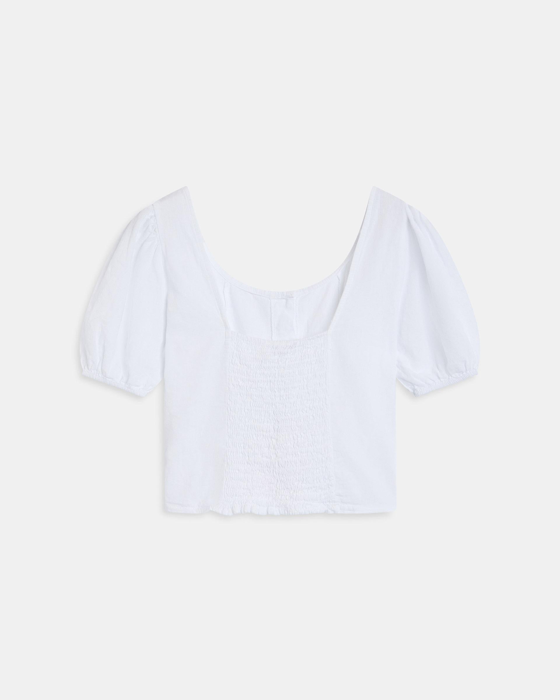 Top Manga Corta Botones Con Lino Blanco