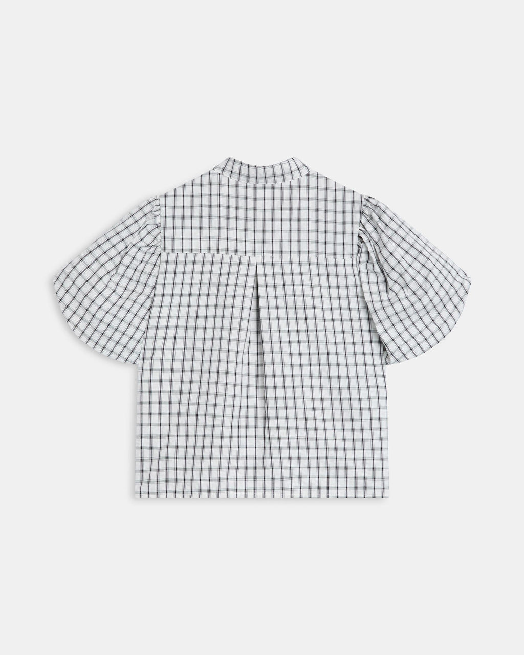 Blusa Manga Abullonada Cuadros Blanca
