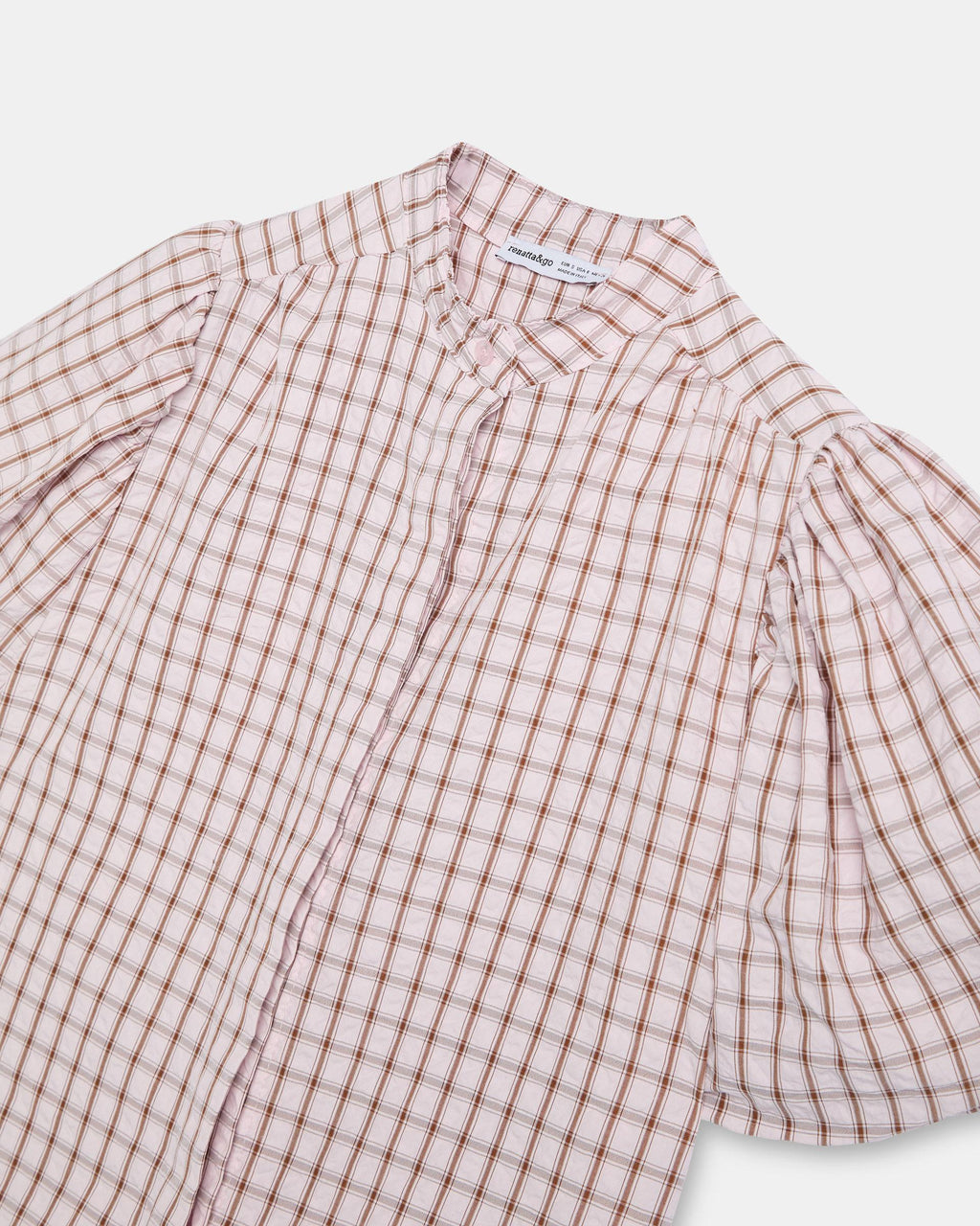 Blusa Manga Abullonada Cuadros Rosa