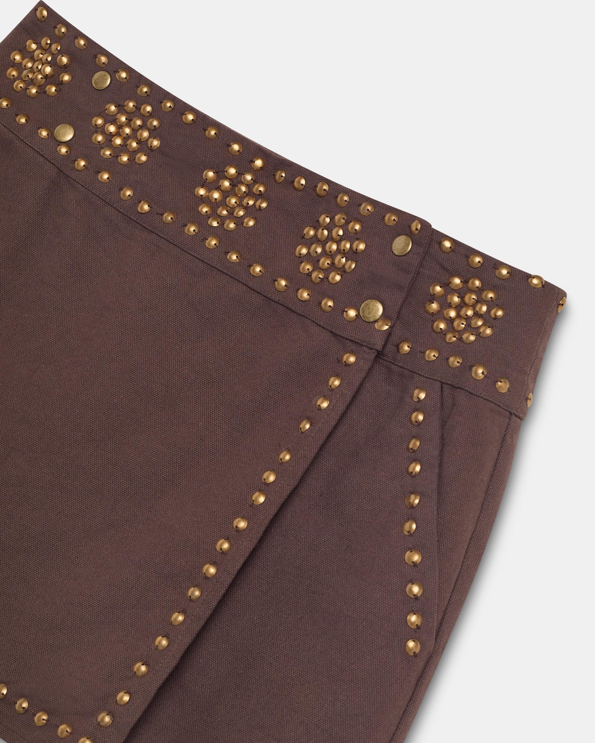 Minifalda Tachuelas Canvas Marrón