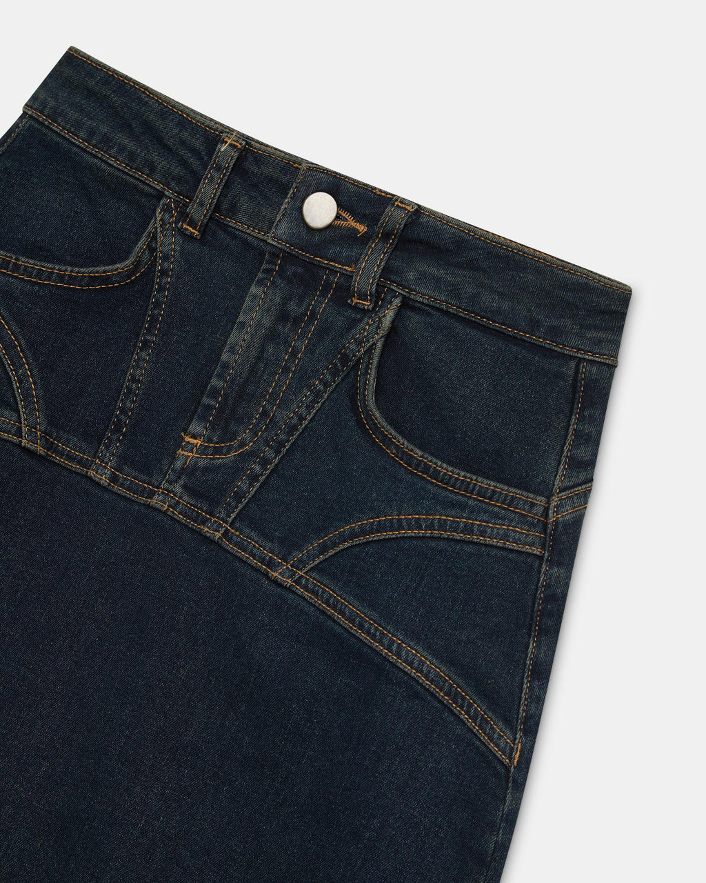 Falda Denim Costuras Azul Oscuro