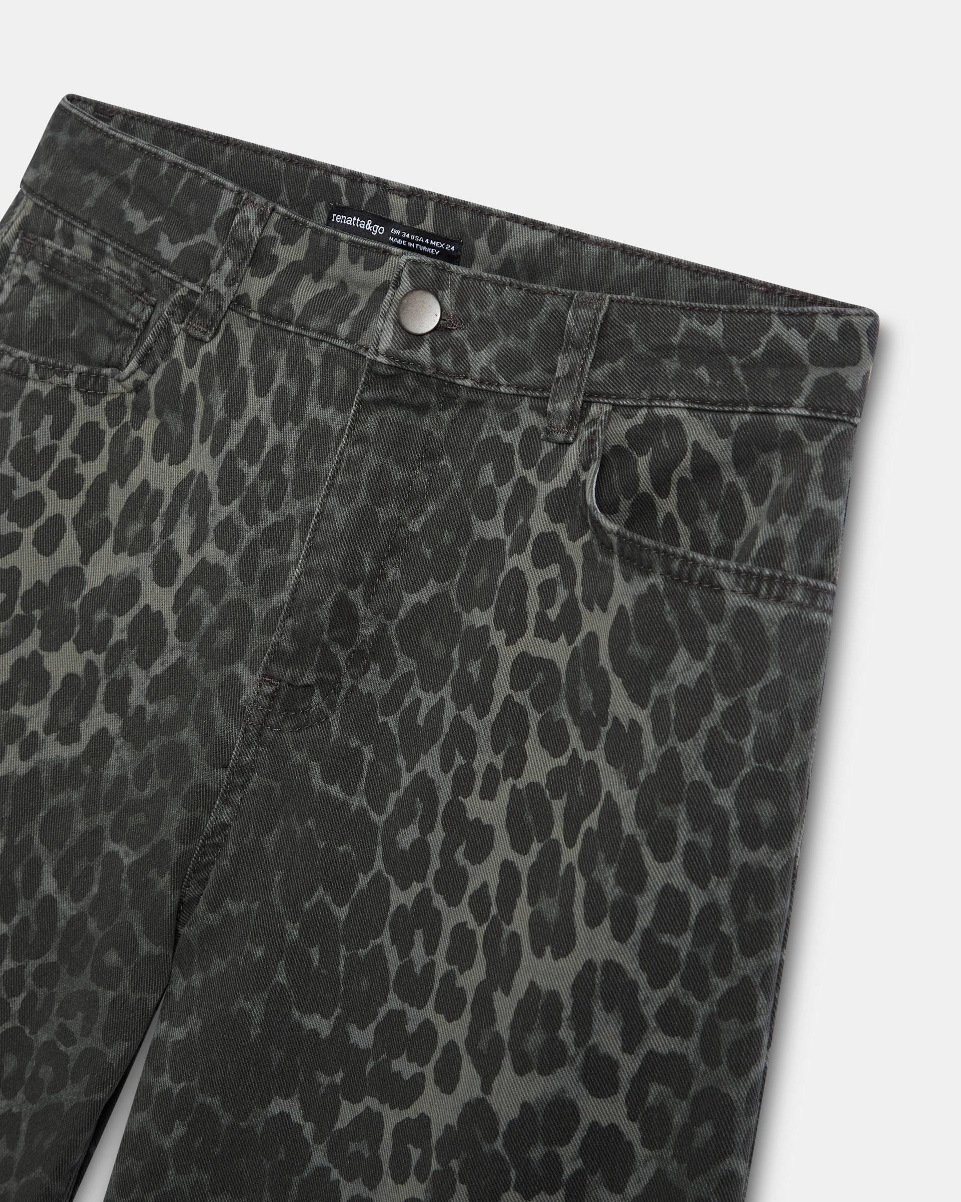 Jeans Wide Leg Animal Print Gris