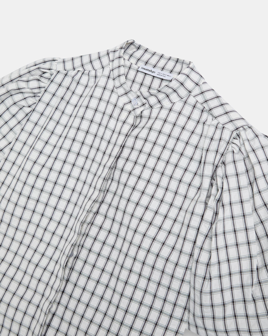 Blusa Manga Abullonada Cuadros Blanca