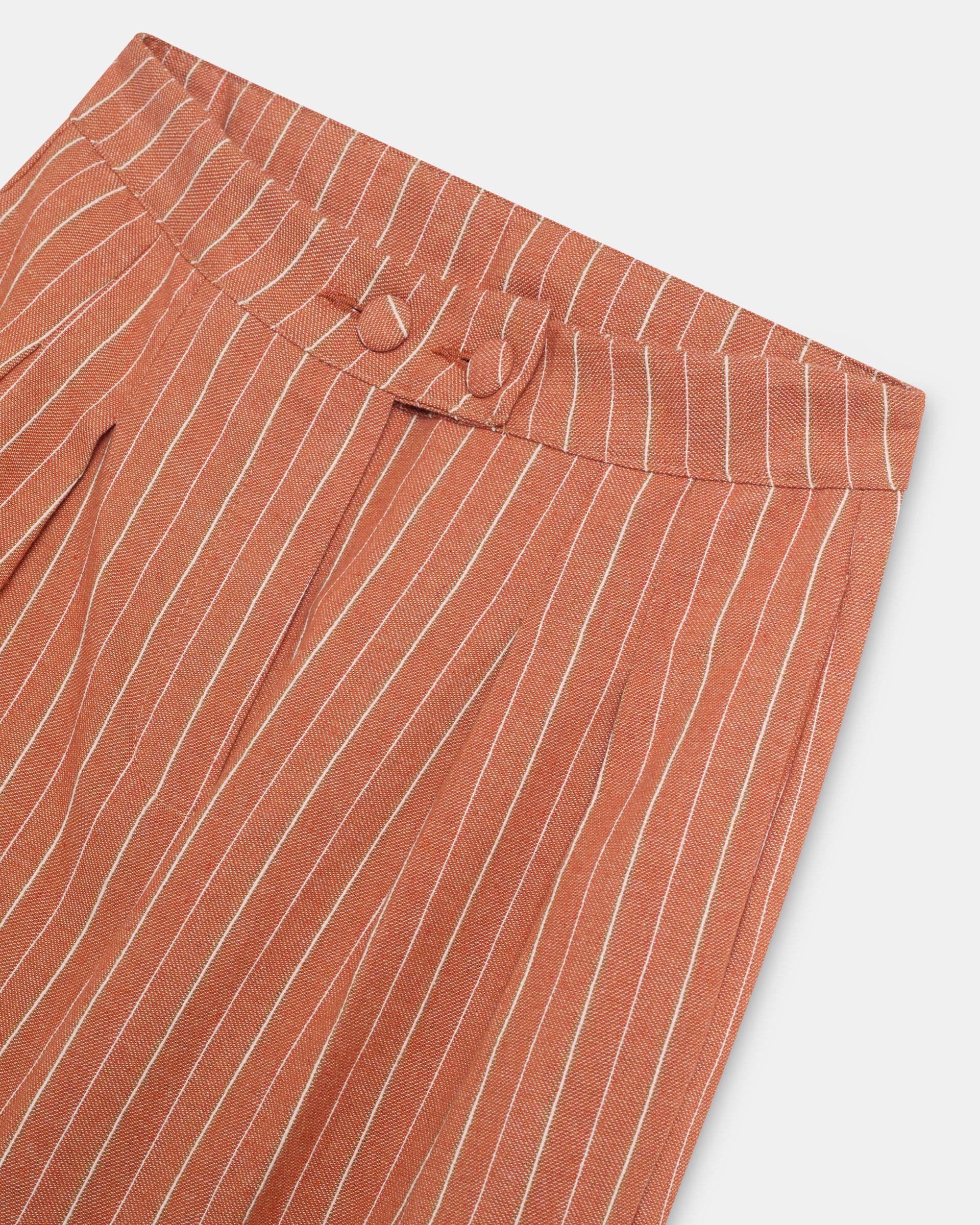 Pantalón Wide Leg Pinzas Rayas Naranja