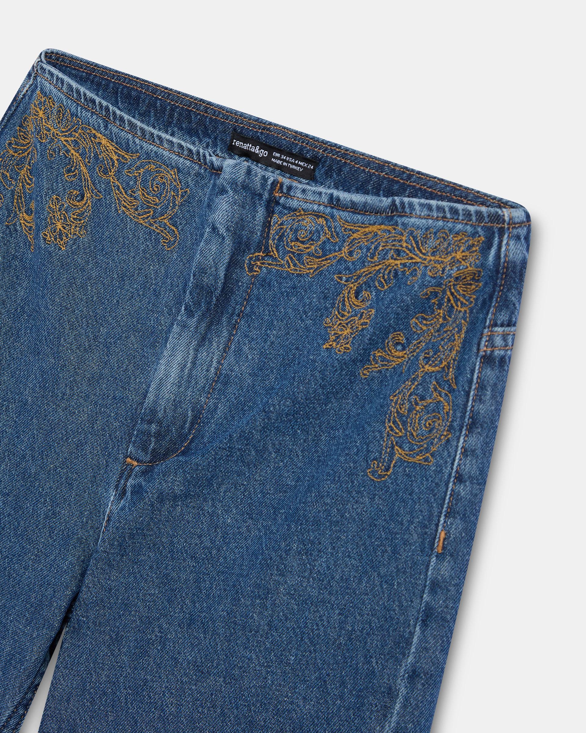 Jeans Bordados Étnicos Azul