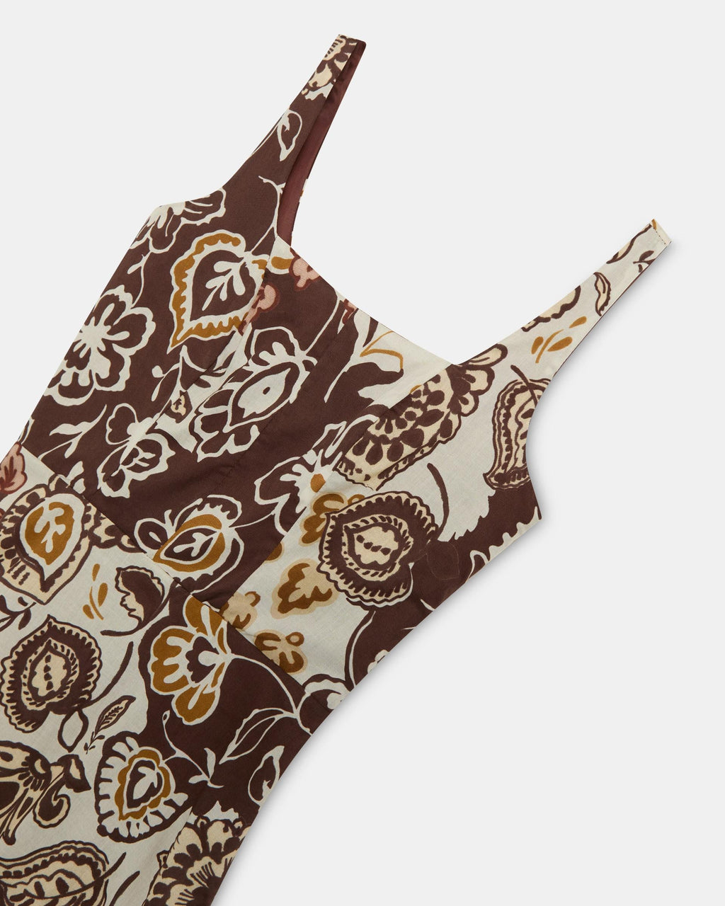 Vestido Tirantes Cortes Estampado Marrón
