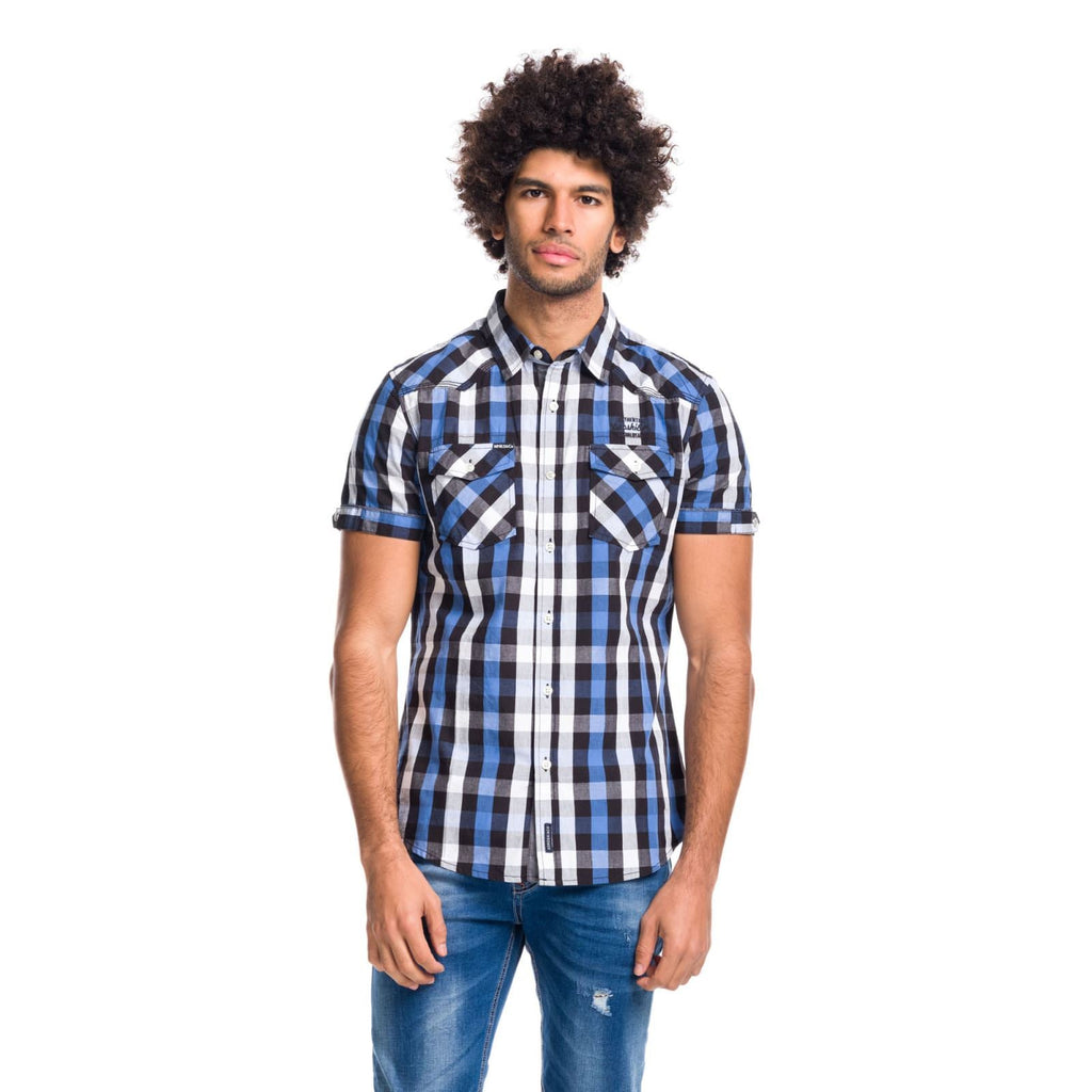Camisa Hombre Manga Corta Cuadros Algodón Letras Bordadas – Koroshi 1811CC53