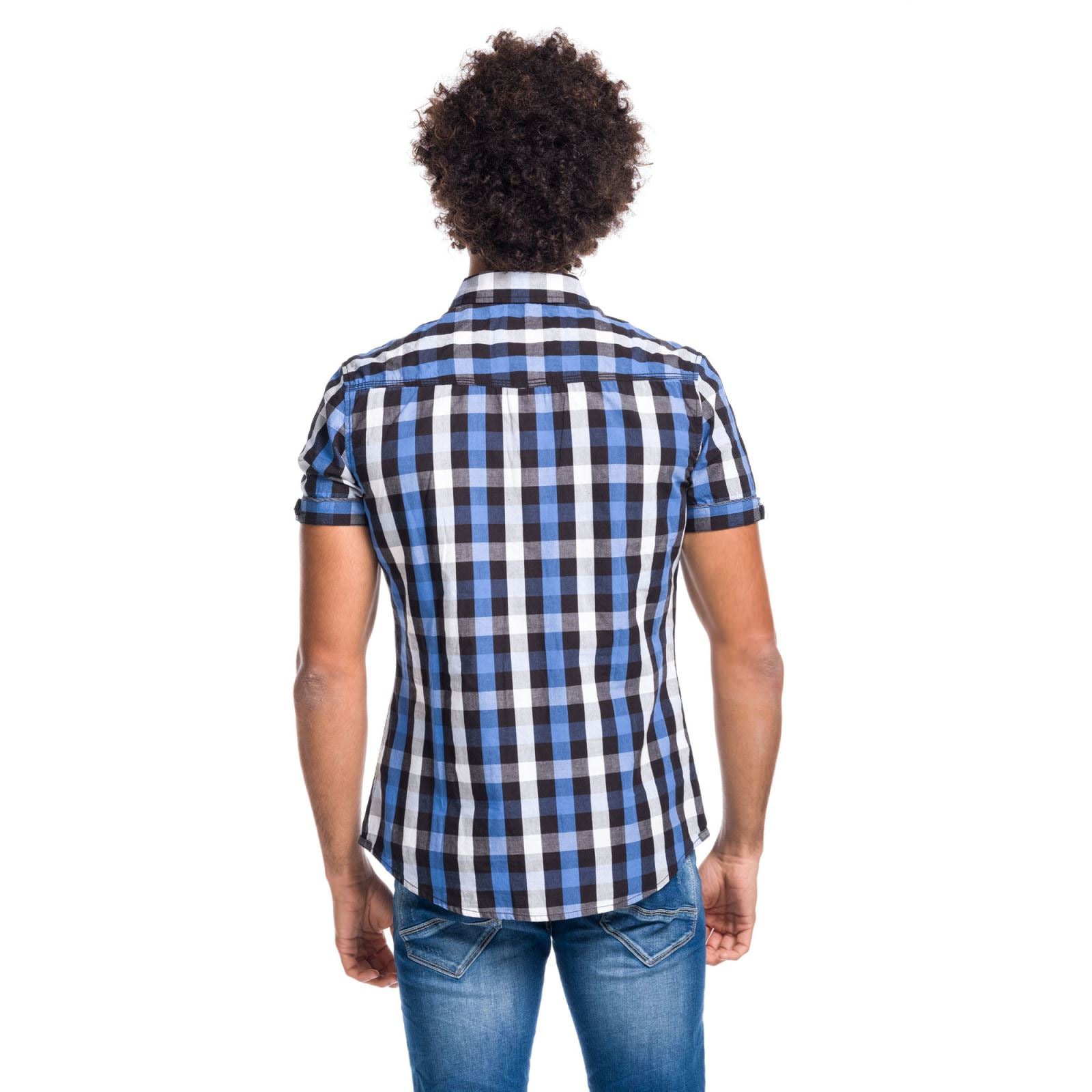 Camisa Hombre Manga Corta Cuadros Algodón Letras Bordadas – Koroshi 1811CC53