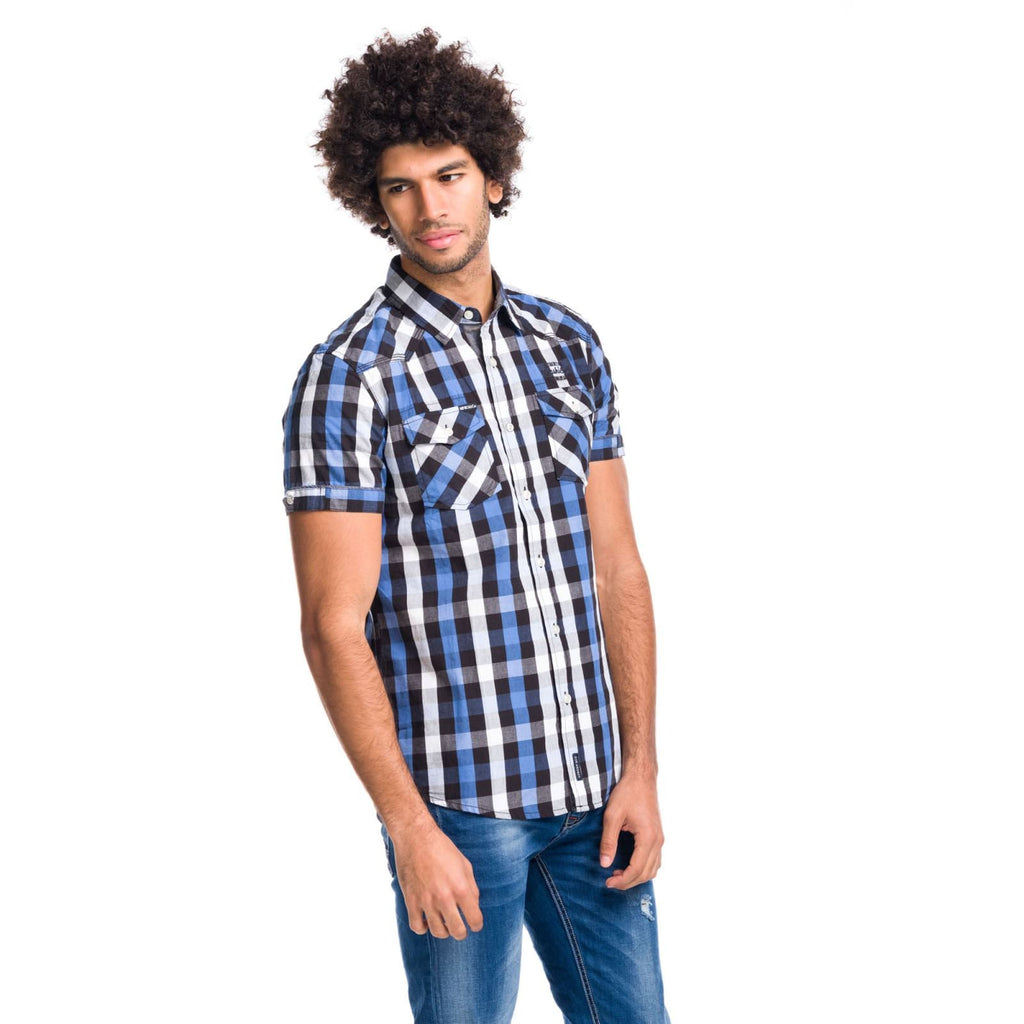 Camisa Hombre Manga Corta Cuadros Algodón Letras Bordadas – Koroshi 1811CC53
