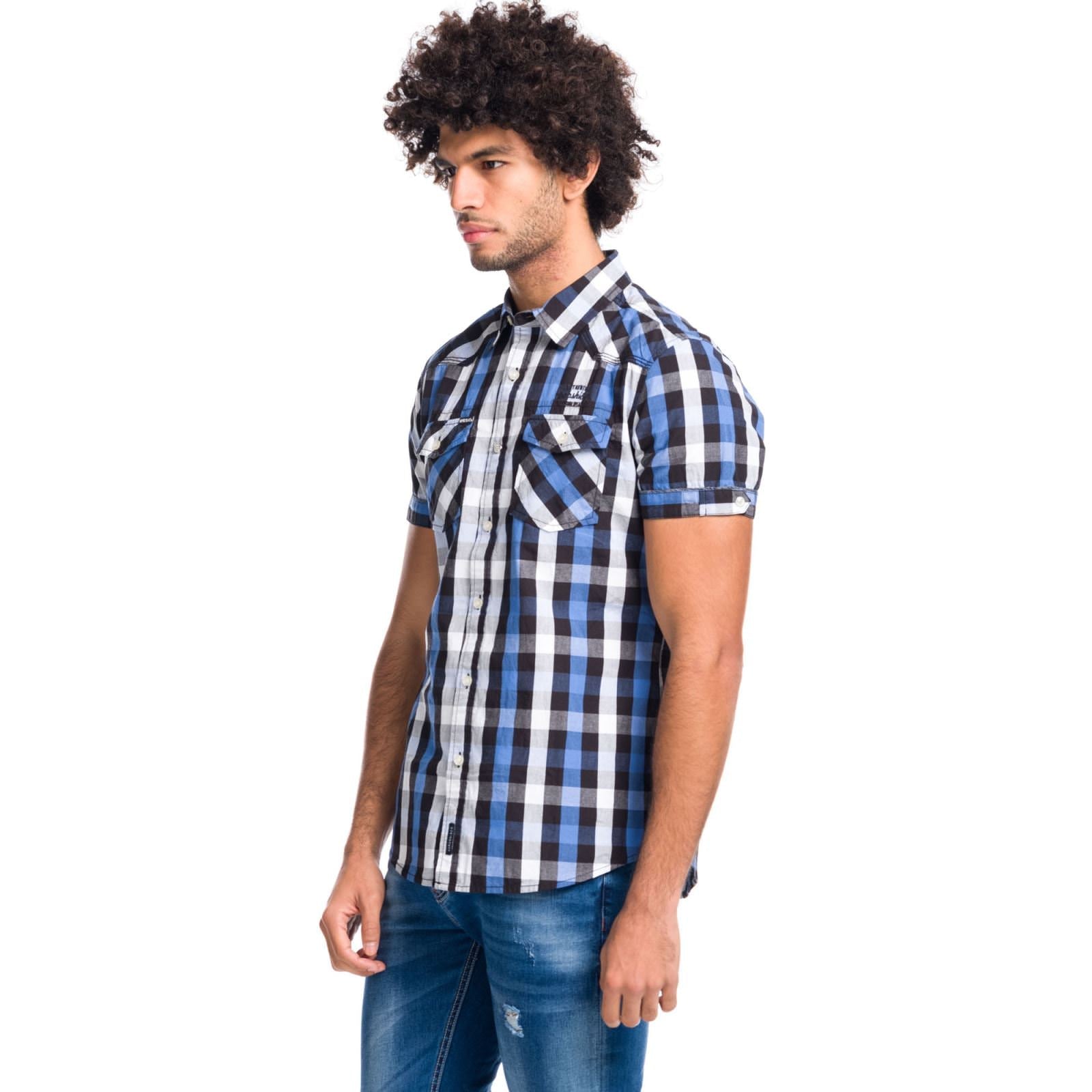 Camisa Hombre Manga Corta Cuadros Algodón Letras Bordadas – Koroshi 1811CC53