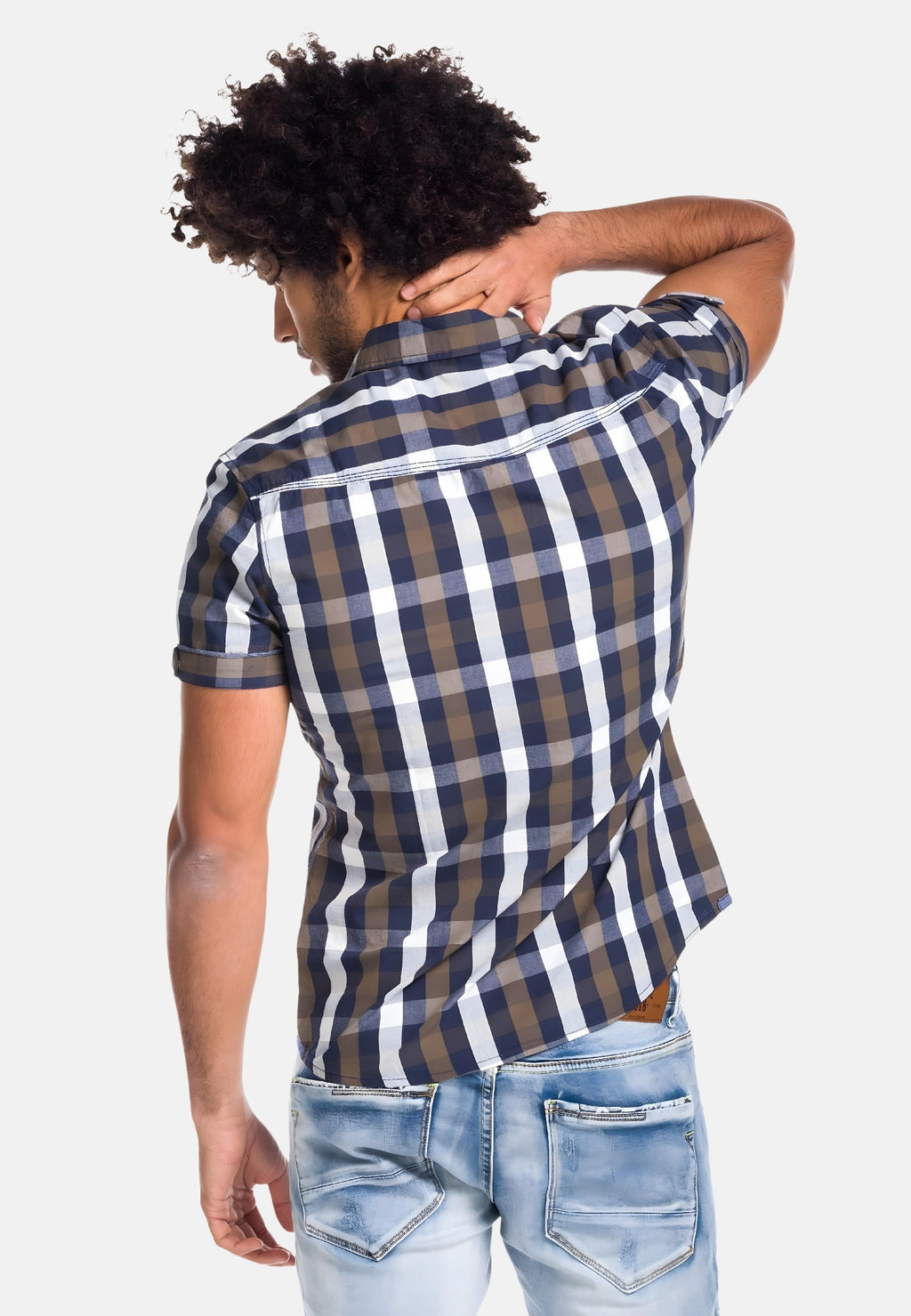 Camisa Hombre Manga Corta Cuadros Algodón Letras Bordadas – Koroshi 1811CC53