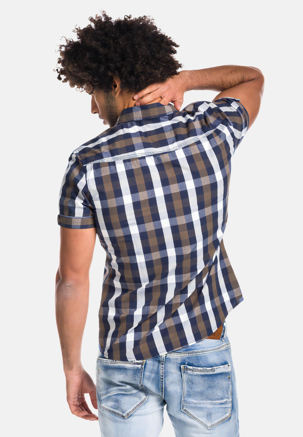 Camisa Hombre Manga Corta Cuadros Algodón Letras Bordadas – Koroshi 1811CC53