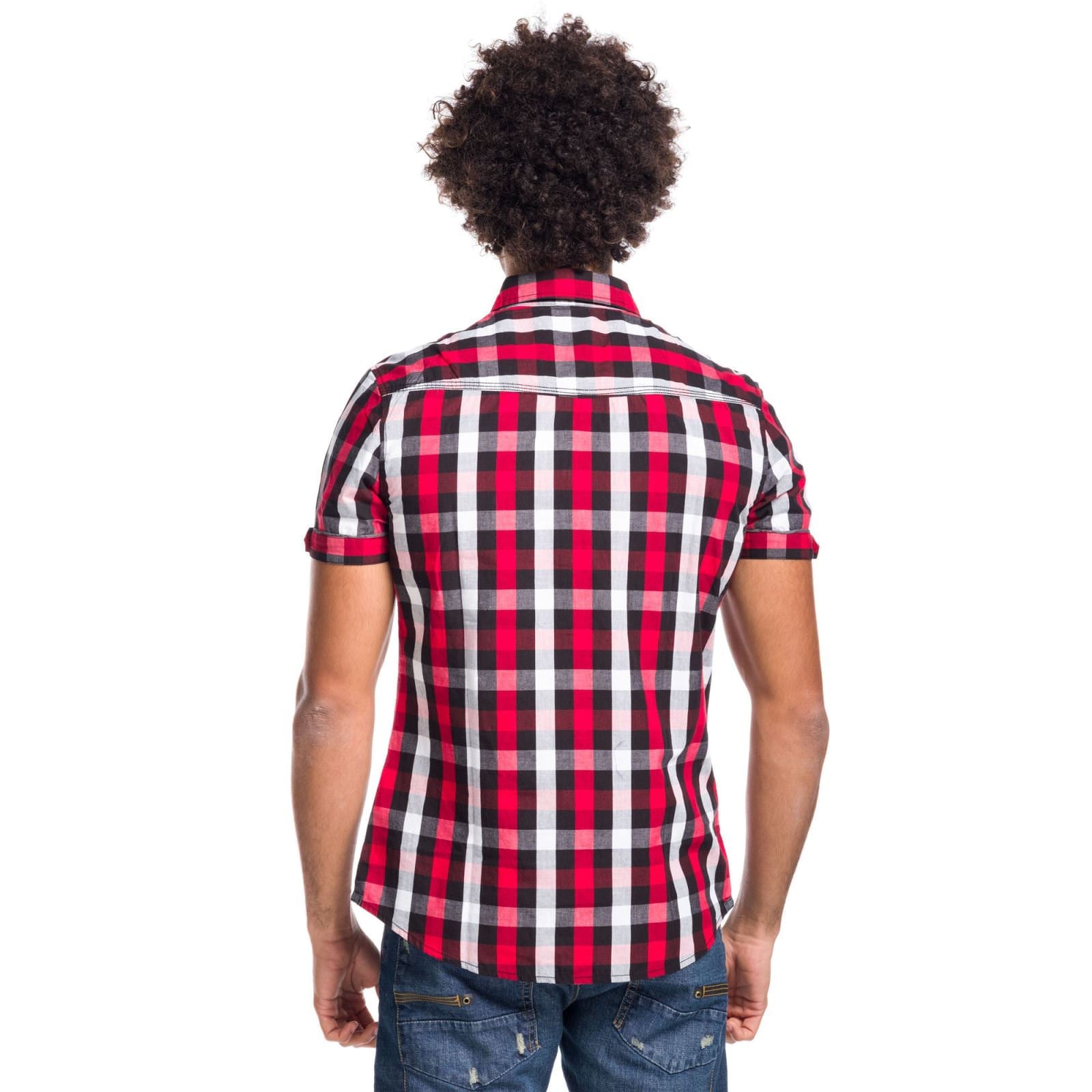 Camisa Hombre Manga Corta Cuadros Algodón Letras Bordadas – Koroshi 1811CC53